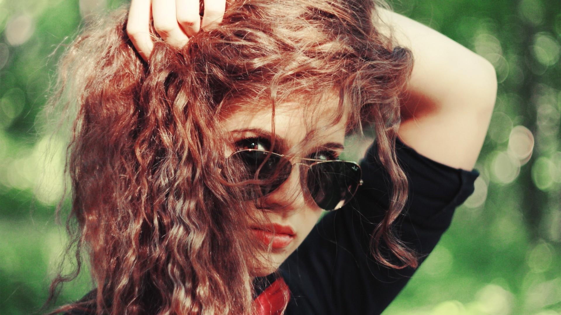 s, 1920x1080, ban, girls, framed, brass, aviator, redhead, hair, woman, women, sunglasses, 1080P, playing, ray, HD Wallpaper