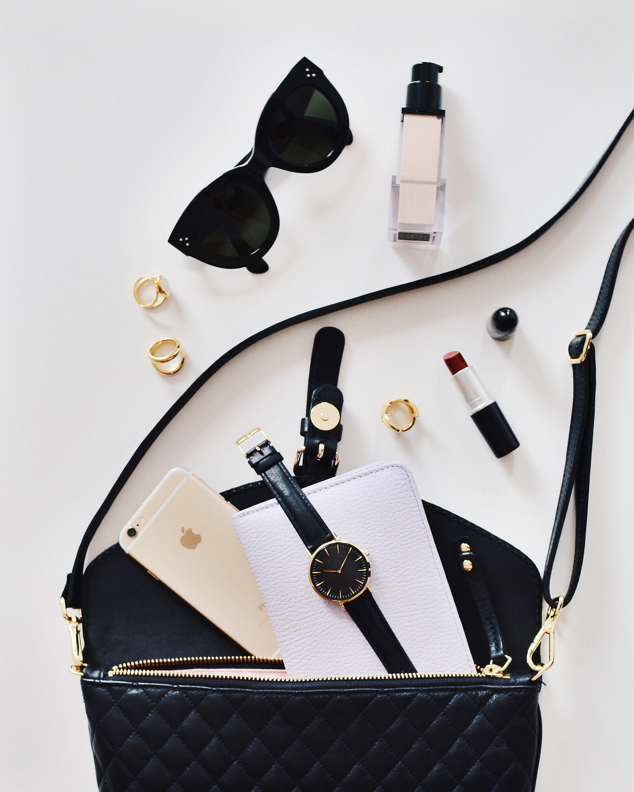 lipstick, metal, container, personal Accessory, black color, make-up brush, watch, table, sunglasses, close-up, studio shot, variation, beauty product, Phone HD Wallpaper