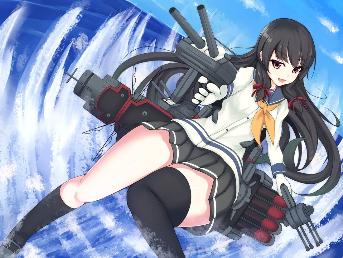 sky, eyewear, lifestyles, full length, nature, anime, sunglasses, sunlight, day, leisure activity, young women, outdoors, adult, Kantai Collection, Isokaze, HD Wallpaper