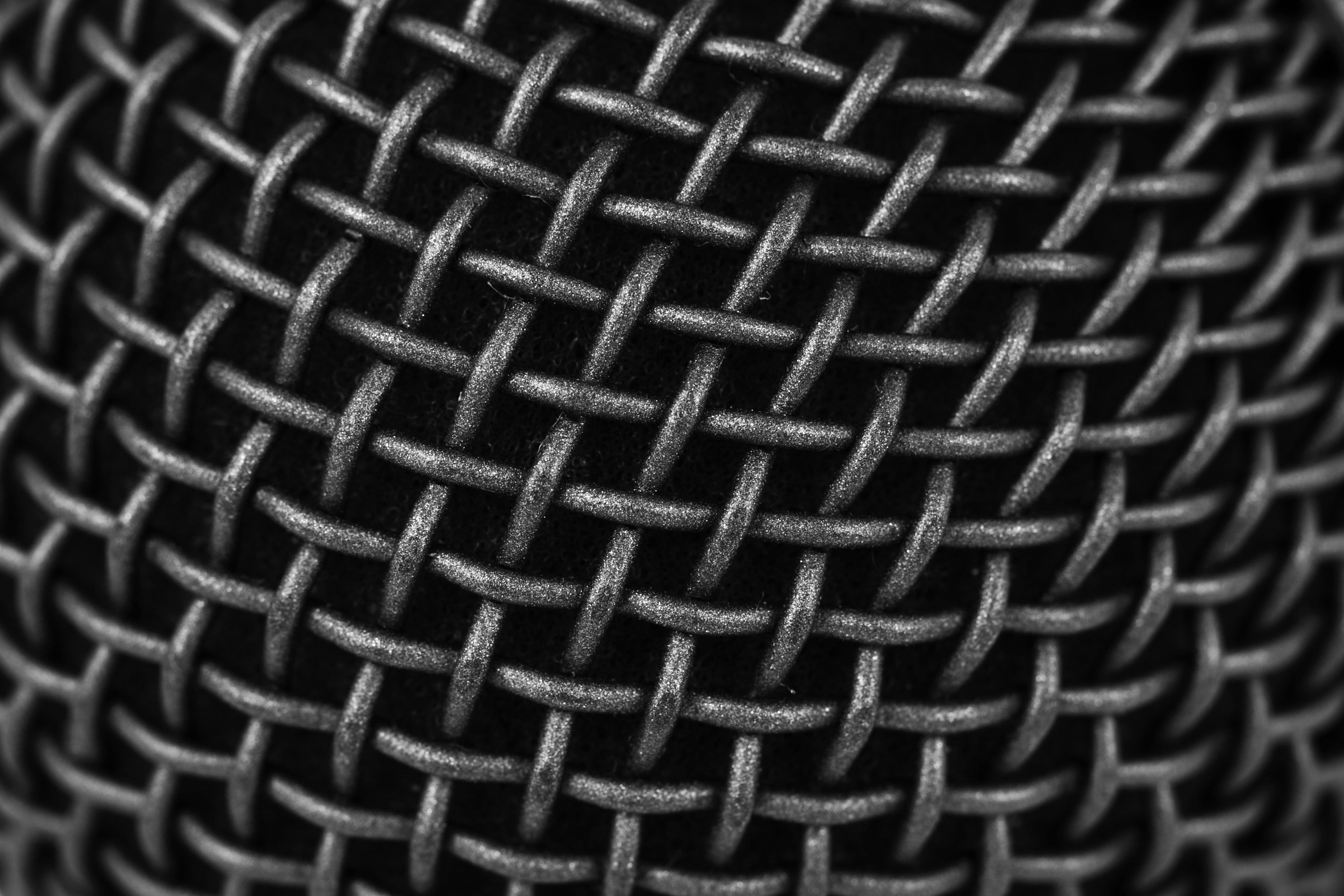 textile, no people, abstract, simplicity, 4K, full frame, netting, still life, studio shot, microphone, repetition, single Object, black steel, steel, HD Wallpaper