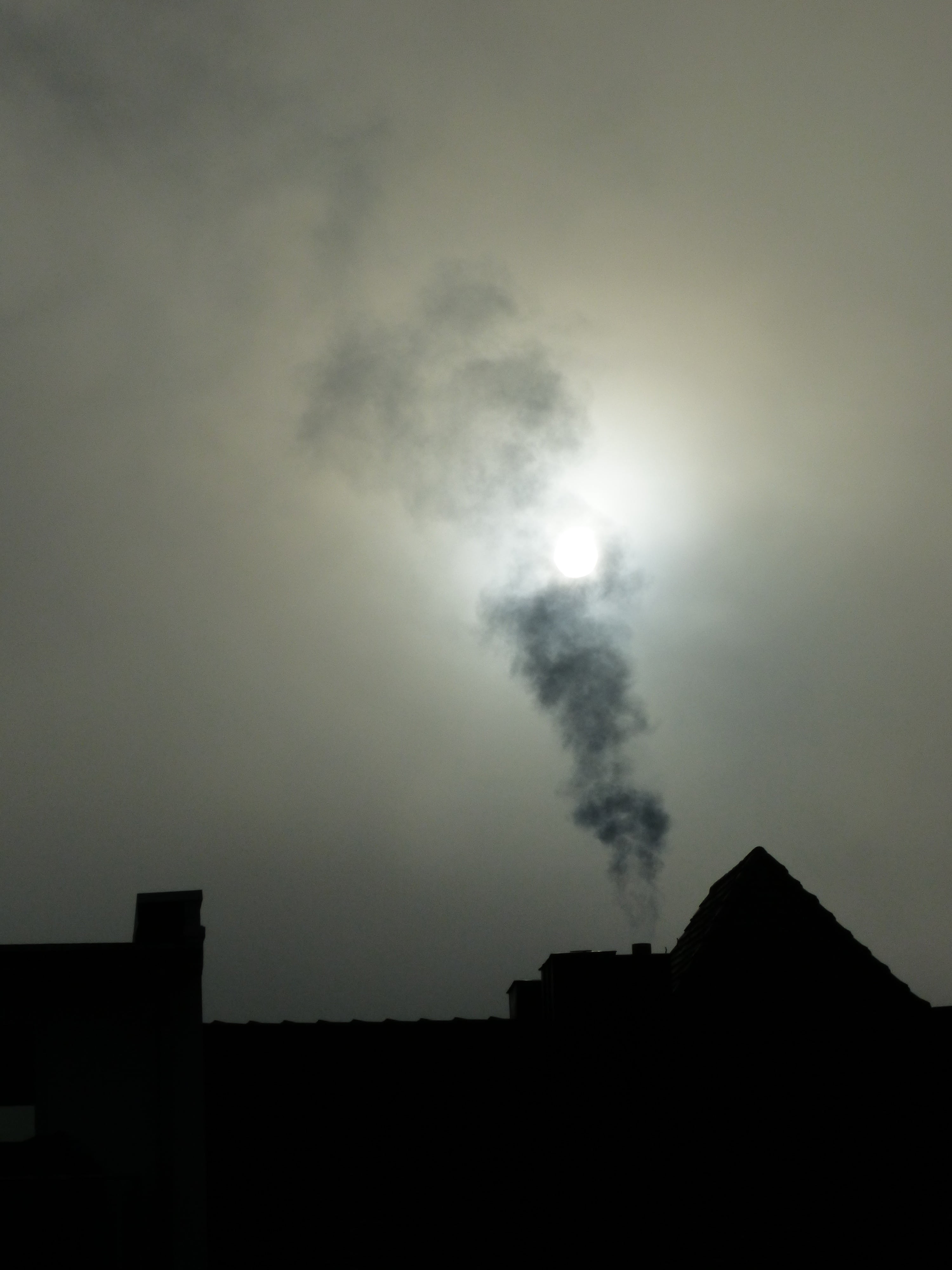 spooky, outdoors, pollution, building, 4K, building exterior, sun, darkness, dark, low angle view, smoke - physical structure, smoke stack, cloud - sky, Phone HD Wallpaper