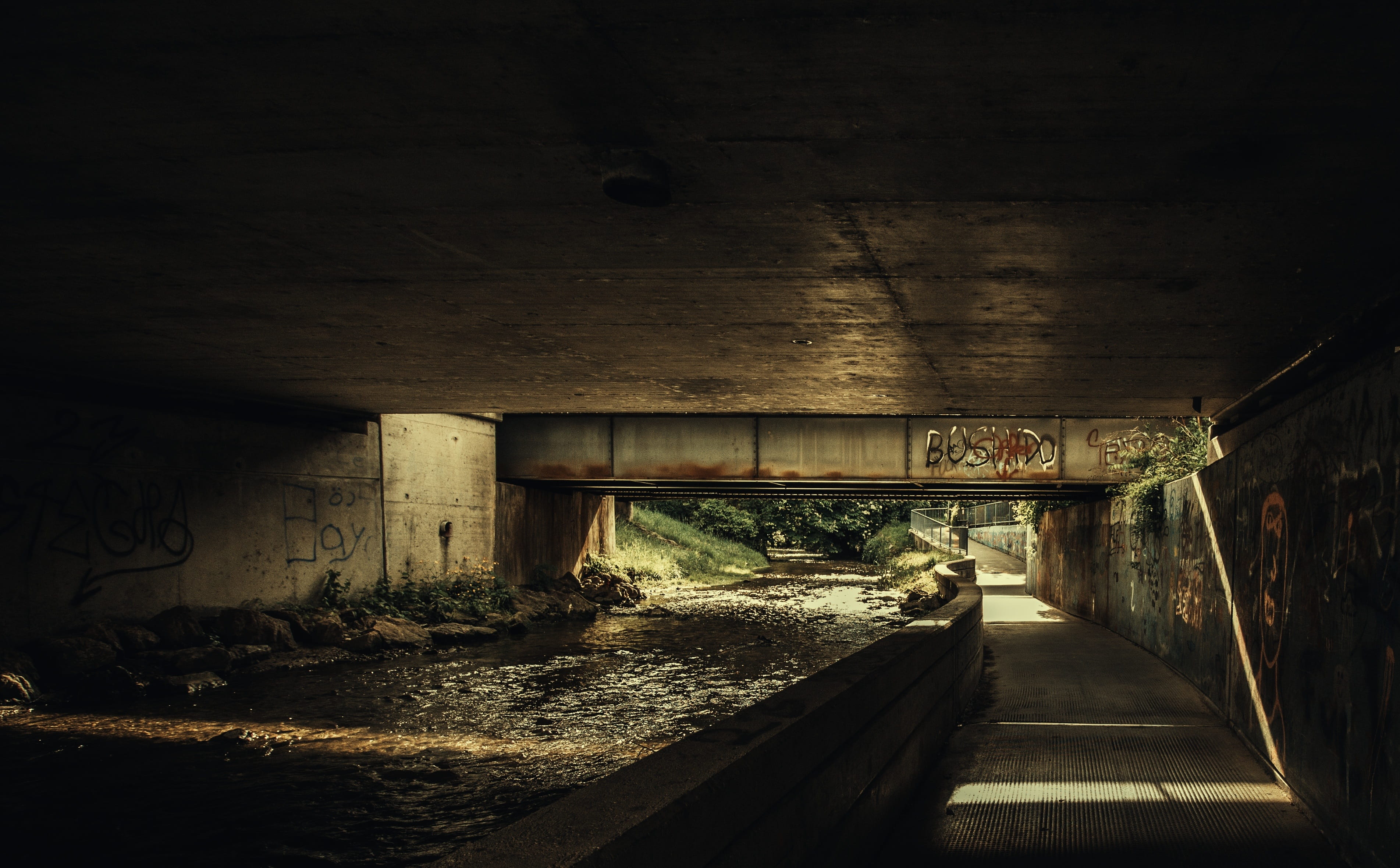 vandalism, city, transportation, Bridge, wall - building feature, grunge, nature, run-Down, graphic, day, connection, old, no People, abandoned, concrete bridge, HD Wallpaper
