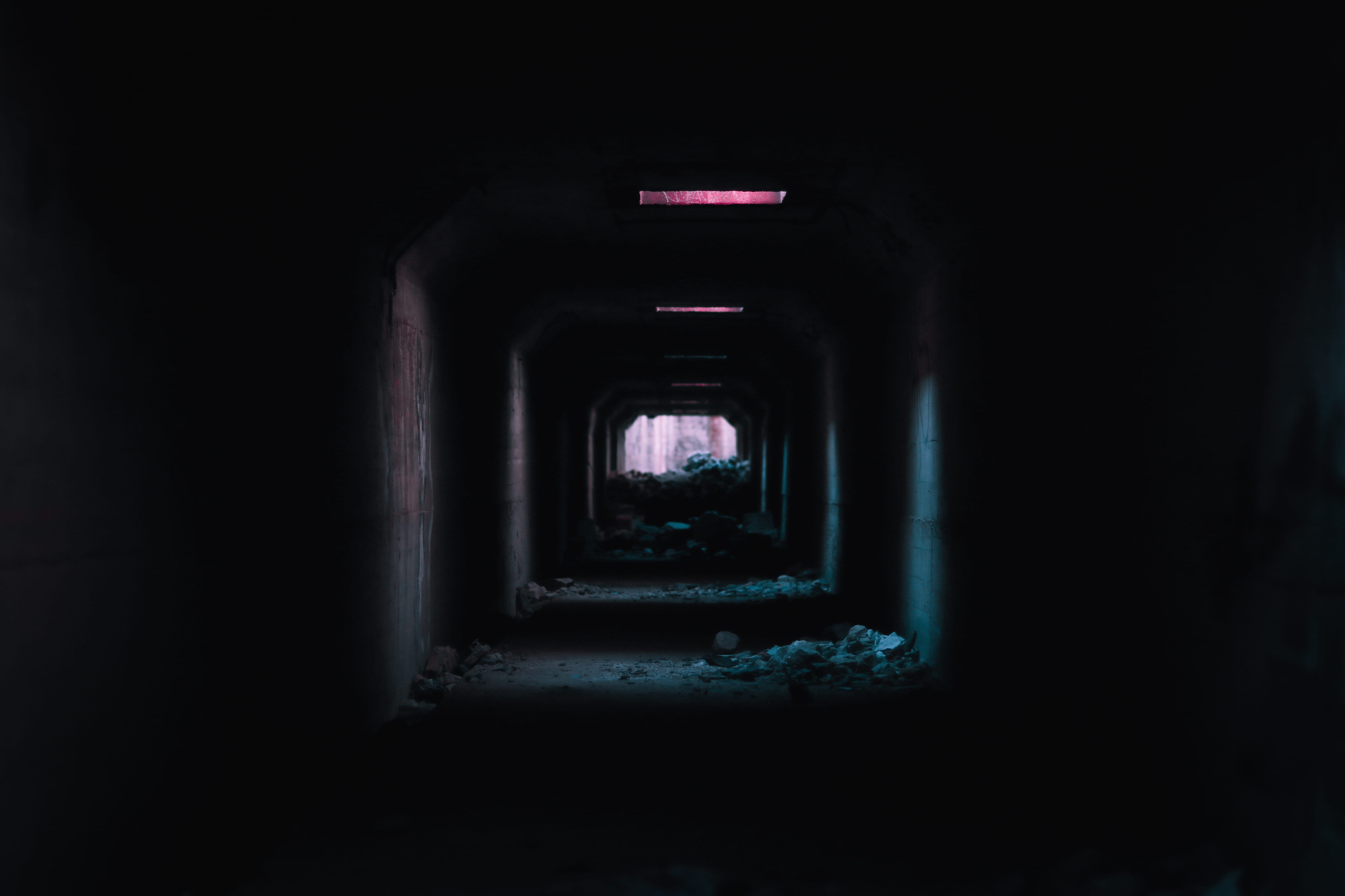 corridor, built Structure, darkness, ruined, mystery, fear, wall - Building Feature, pink, black, 5K, old Ruin, light at the End of the Tunnel, HD Wallpaper