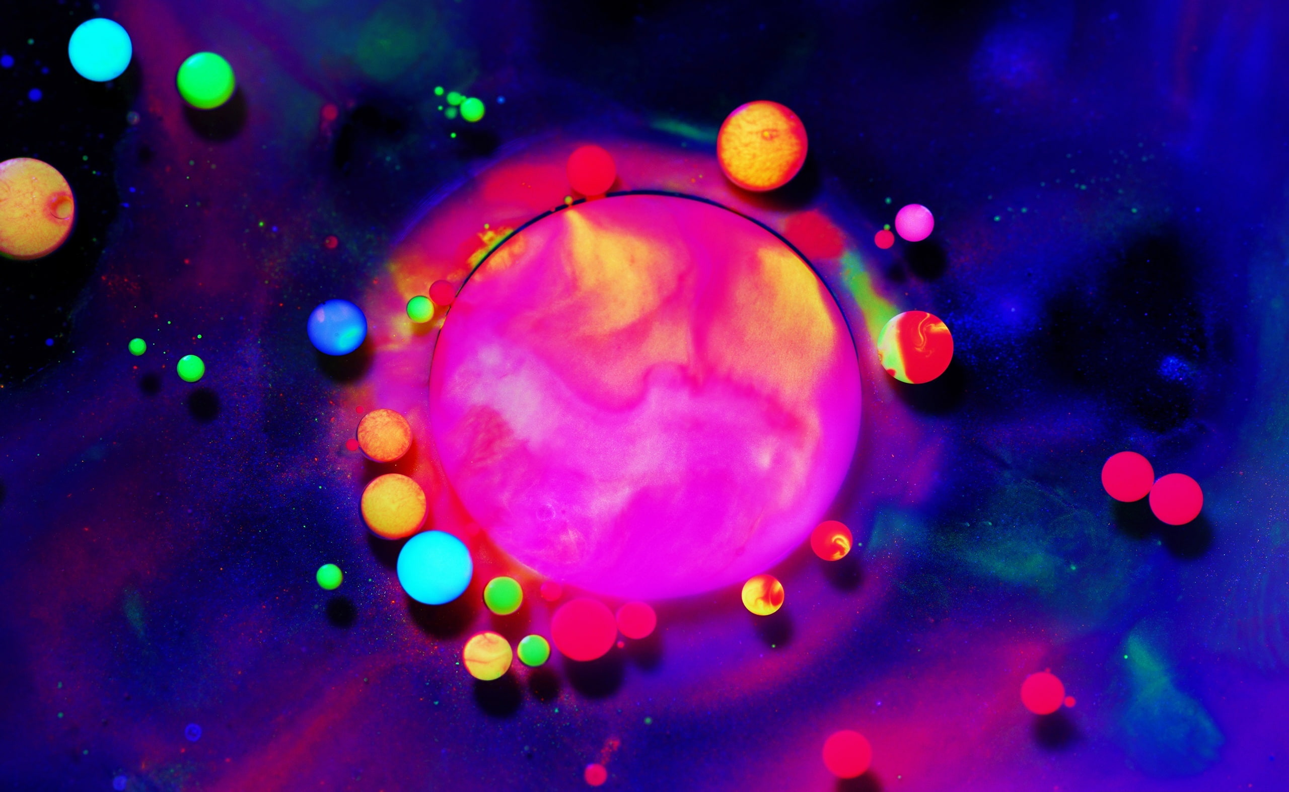 lighting equipment, pattern, motion, Neon, oilpaint, illuminated, Bubbles, circle, Color, Colorful, no people, light - natural phenomenon, Aero, blue, glowing, HD Wallpaper