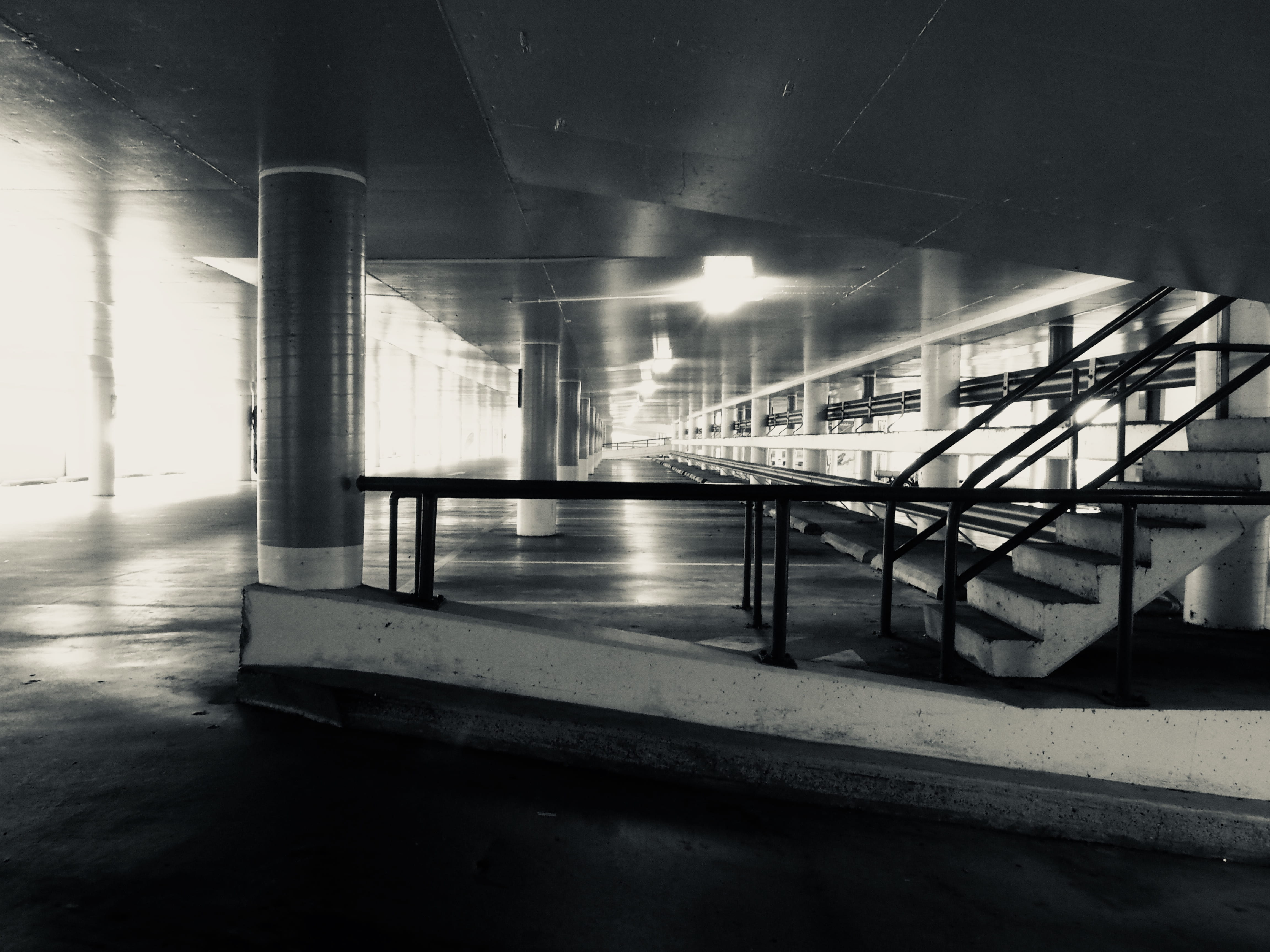 4K, car park, the way forward, no people, nature, australia, alone, parking lot, structure, parking garage, steel, black and white, urban, illuminated, HD Wallpaper