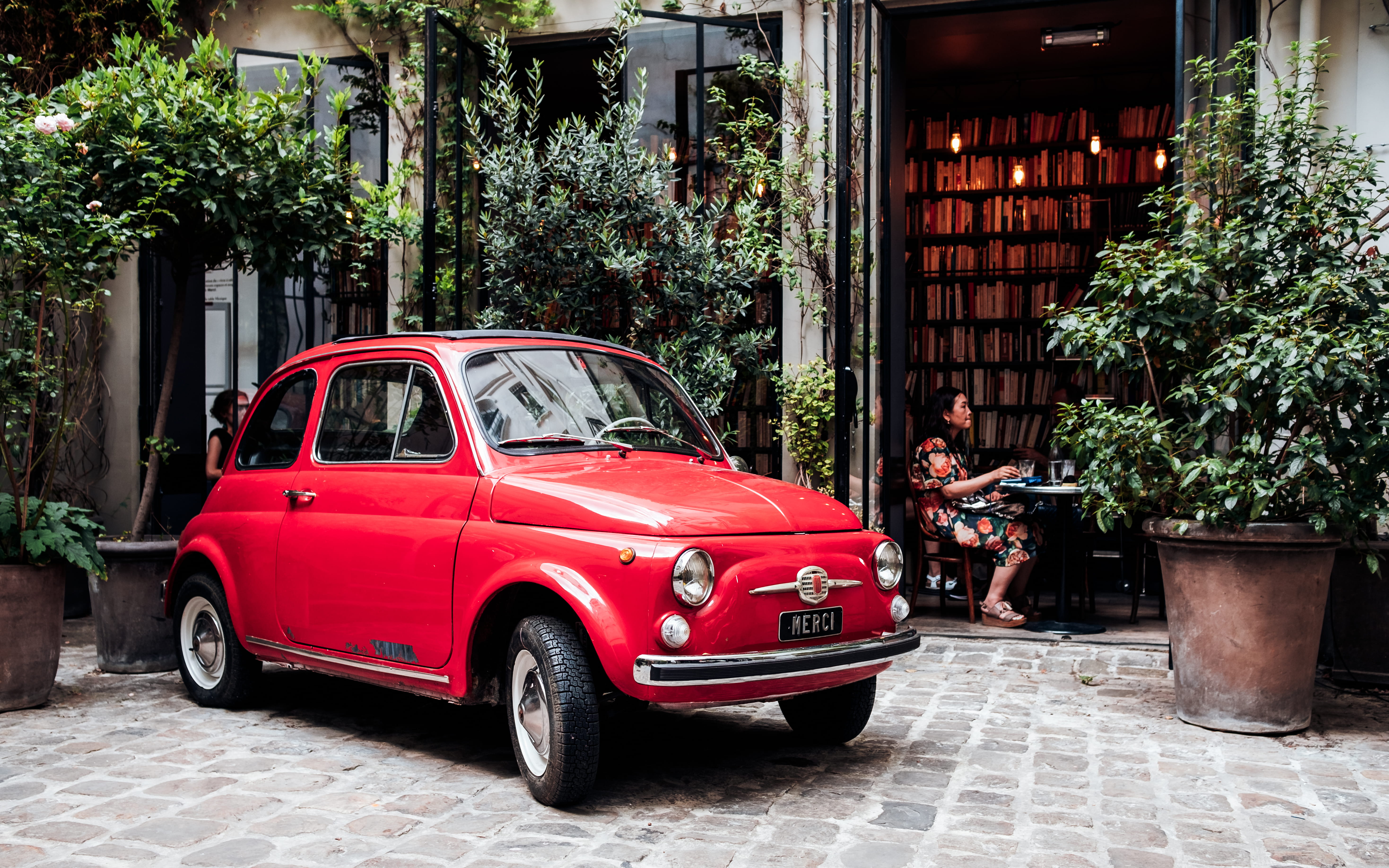 courtyard, old town, classic, sidewalk, red, shopfront, retro Styled, city, france, door, merci, style, town, small, parking, road, transportation, summer, HD Wallpaper