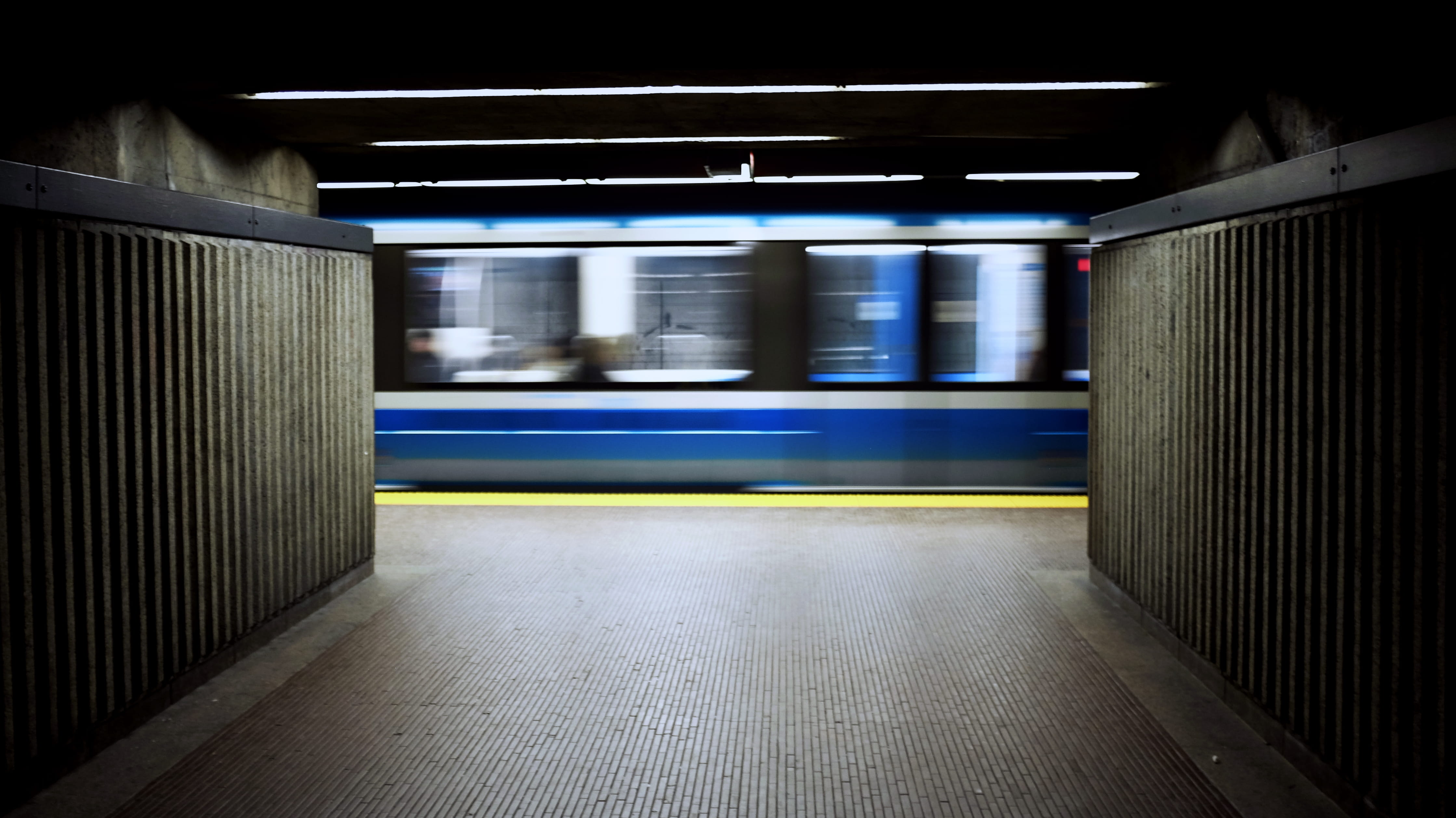illuminated, photography, land vehicle, station, blurred motion, fluorescent light, vehicle, ceiling, motion blur, movement, metro station, subway train, HD Wallpaper