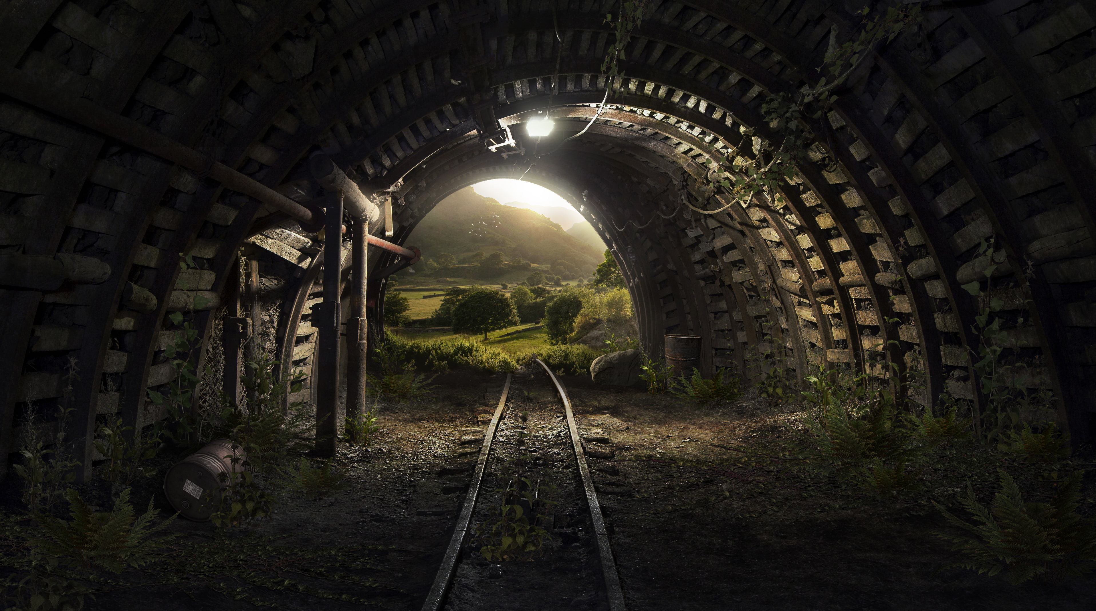 arch, Railway track, connection, bridge - man made structure, nature, light at the end of the tunnel, no people, track, rail transportation, plant, 2K, HD Wallpaper