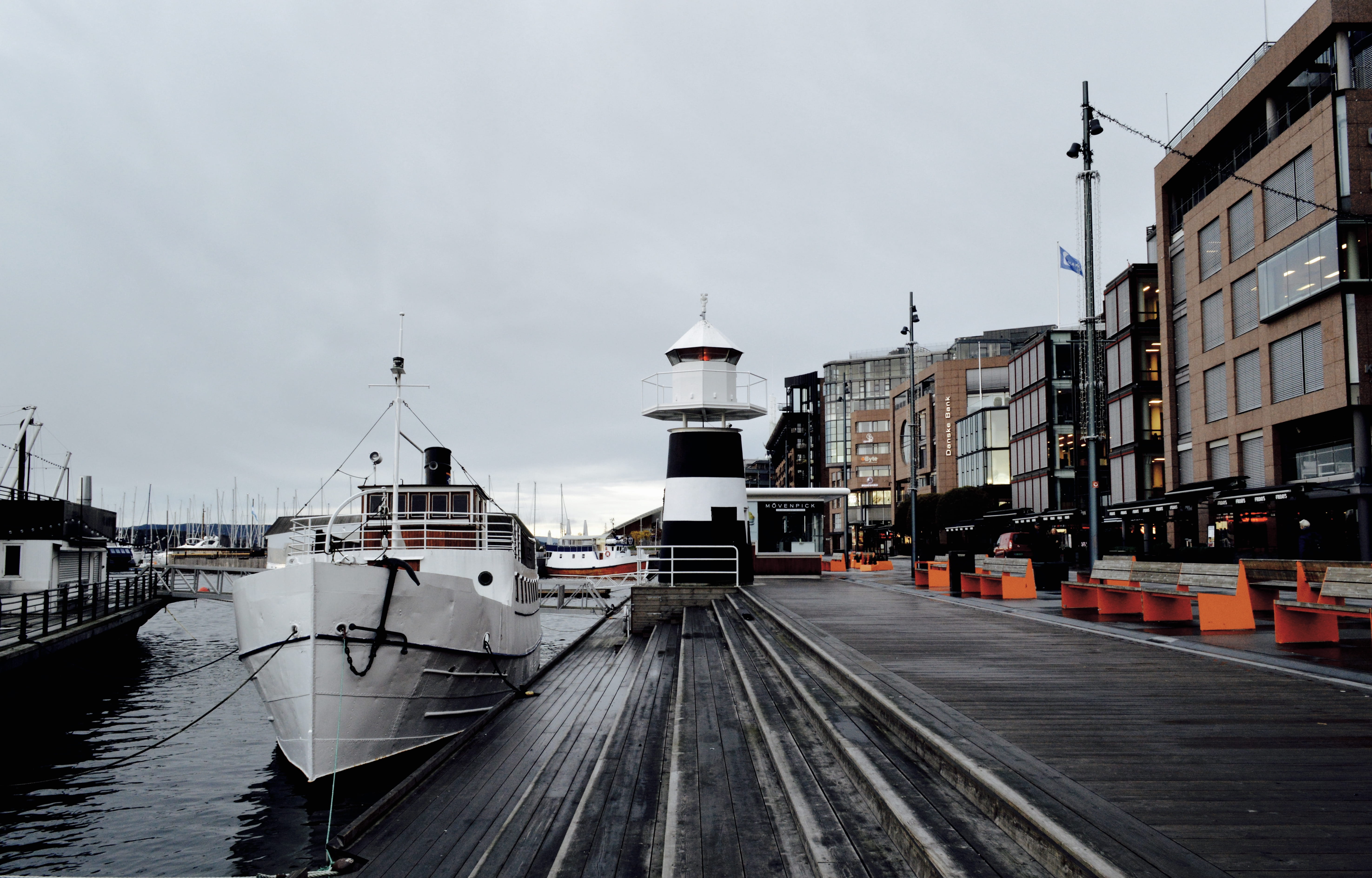 building exterior, harbor, sky, day, mode of transportation, no people, transportation, port, water, sailboat, norway, building, oslo, urban, 5K, ship, HD Wallpaper