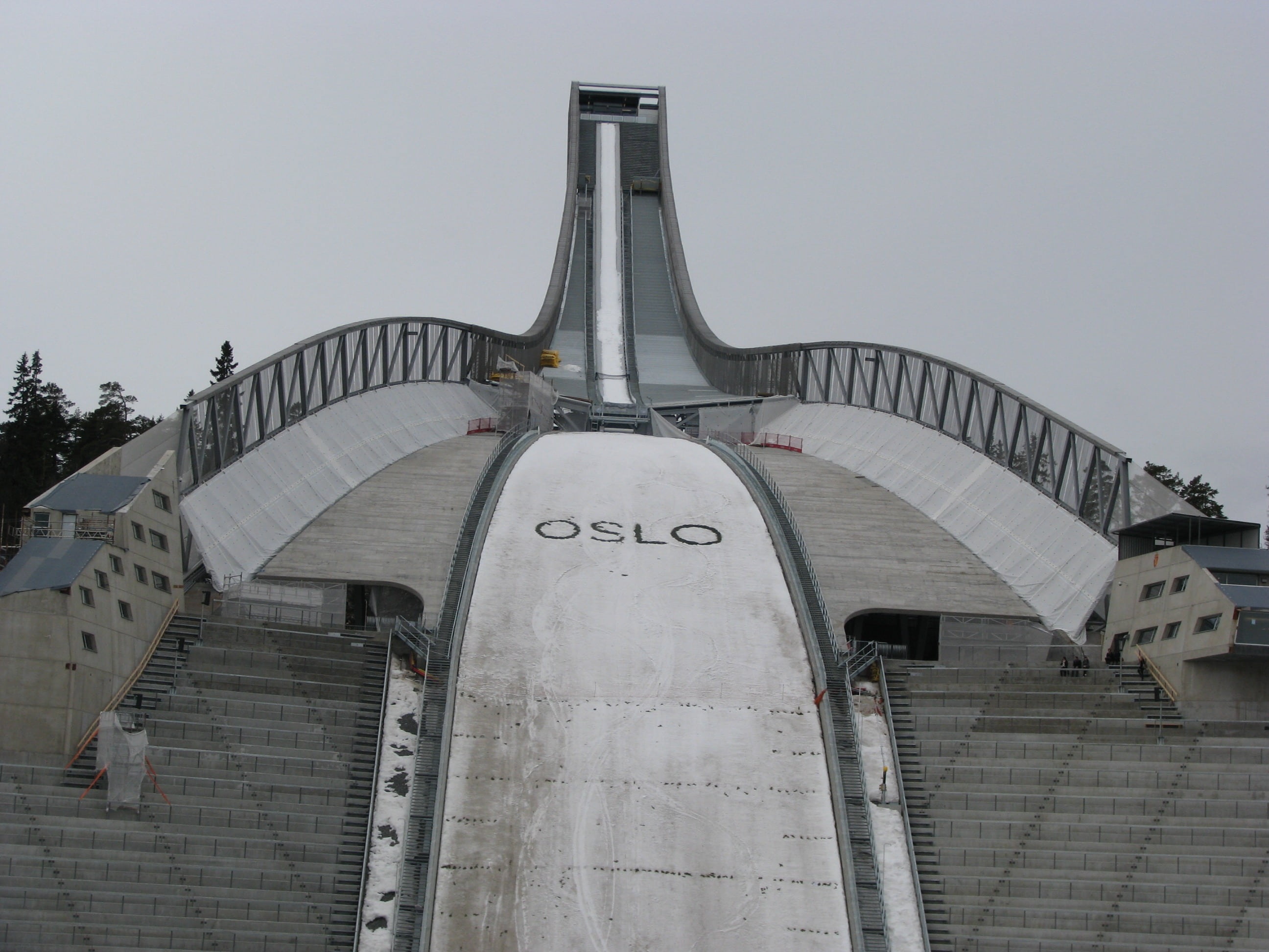 mode of transportation, 2K, travel, building, oslo, norway, building exterior, architecture, outdoors, city, ski jump, holmenkollen, sky, airplane, transportation, HD Wallpaper