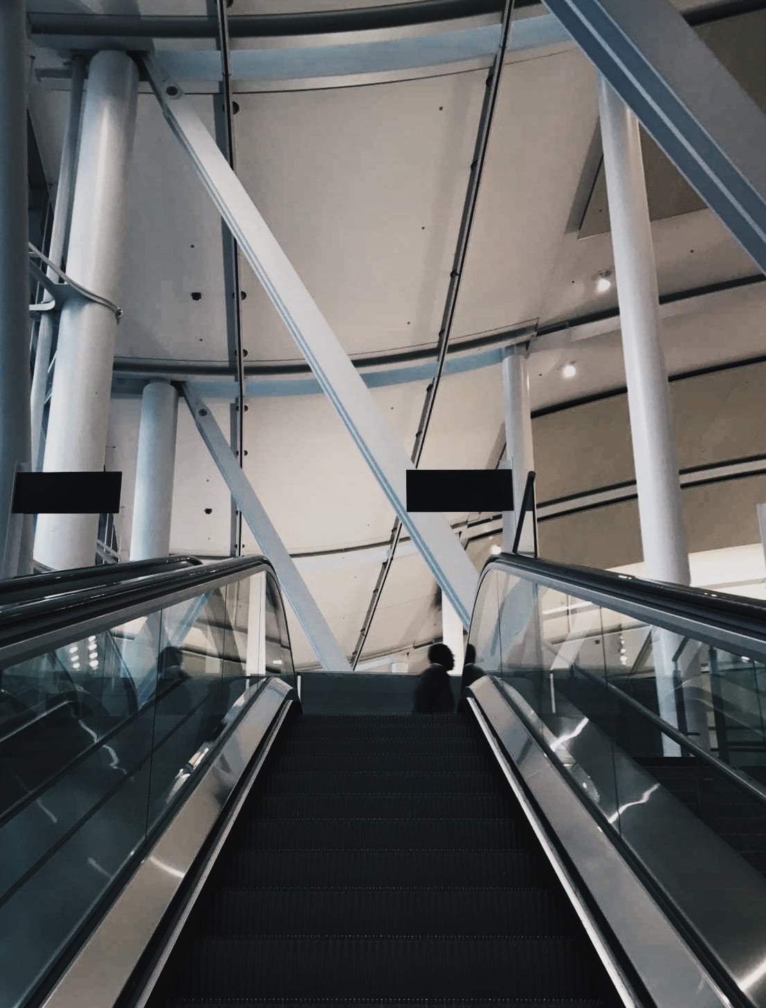 modern, ceiling, low angle view, glass - material, steps and staircases, staircase, technology, direction, 720P, moving walkway, minimalism, transportation, Phone HD Wallpaper