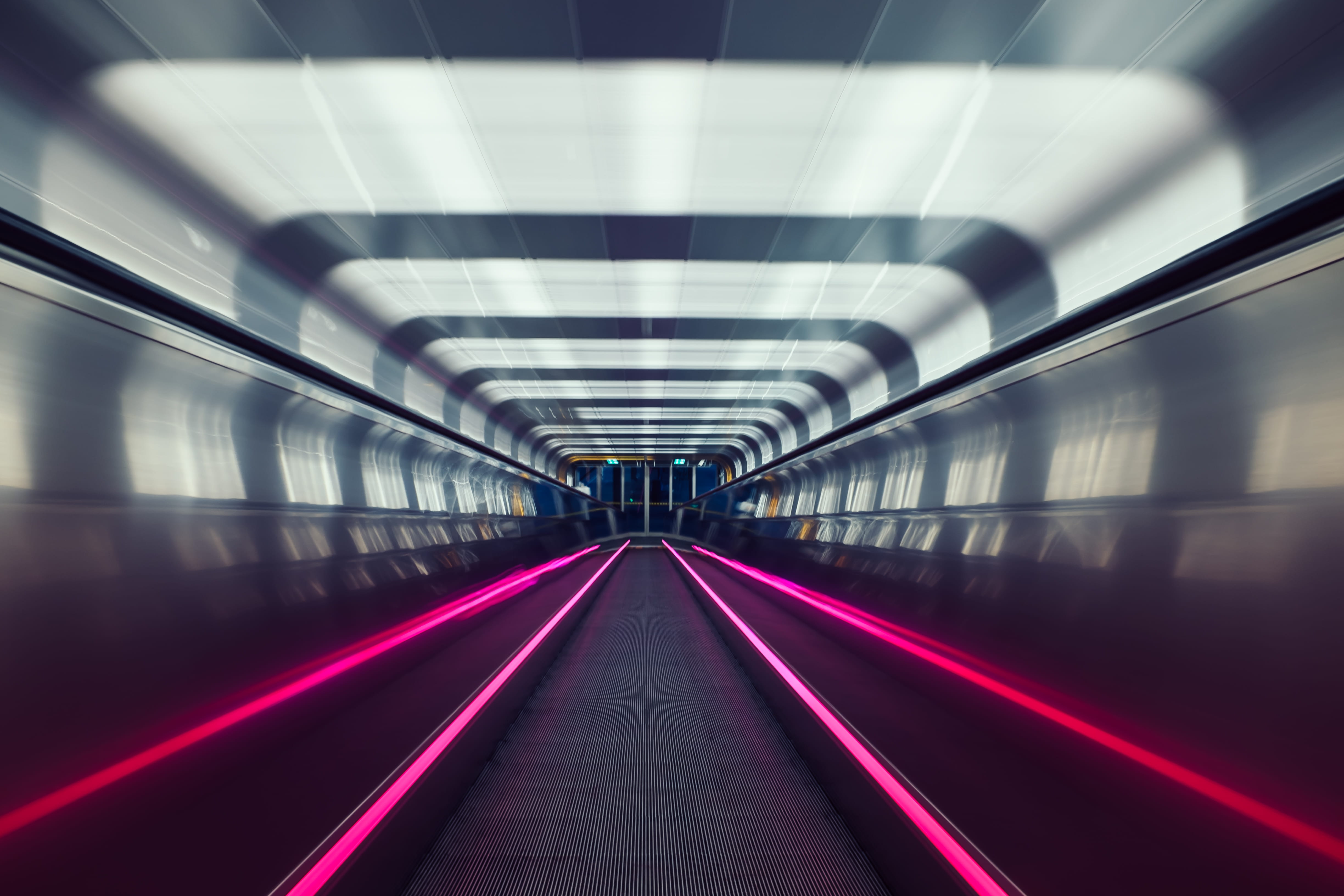 moving walkway, architecture, illuminated, absence, tunnel, vanishing point, red, indoors, oslo, motion, fluorescent light, metal, no people, diminishing perspective, HD Wallpaper