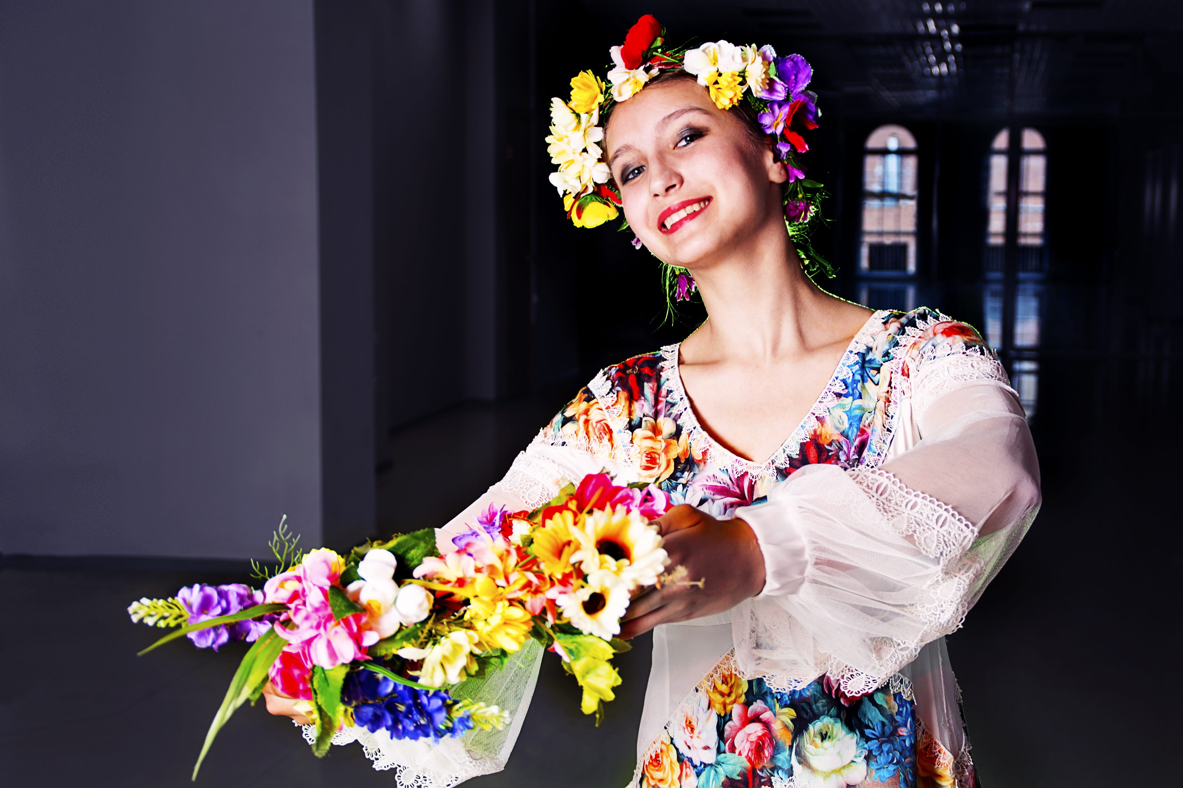 folk dance, fashion, portrait, flowering plant, bouquet, flower arrangement, young adult, hairstyle, celebration, beautiful woman, plant, couple, clothing, HD Wallpaper