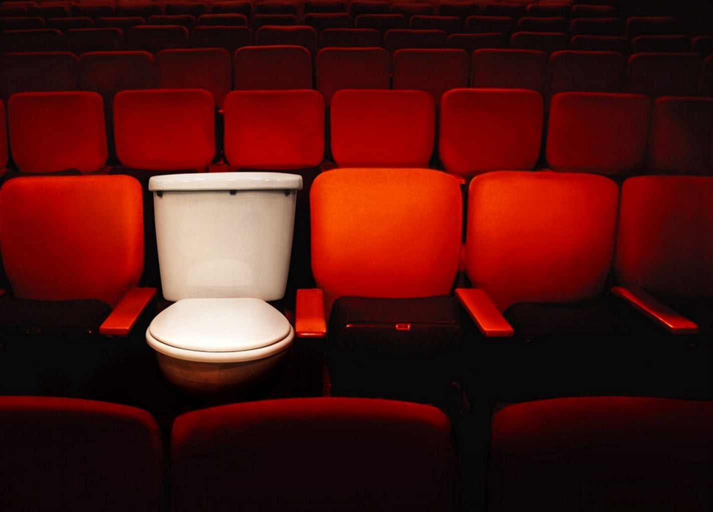 arts culture and entertainment, chair, flush, white, auditorium, the toilet, repetition, cinema, light, front view, order, seat, movie, red, no people, HD Wallpaper