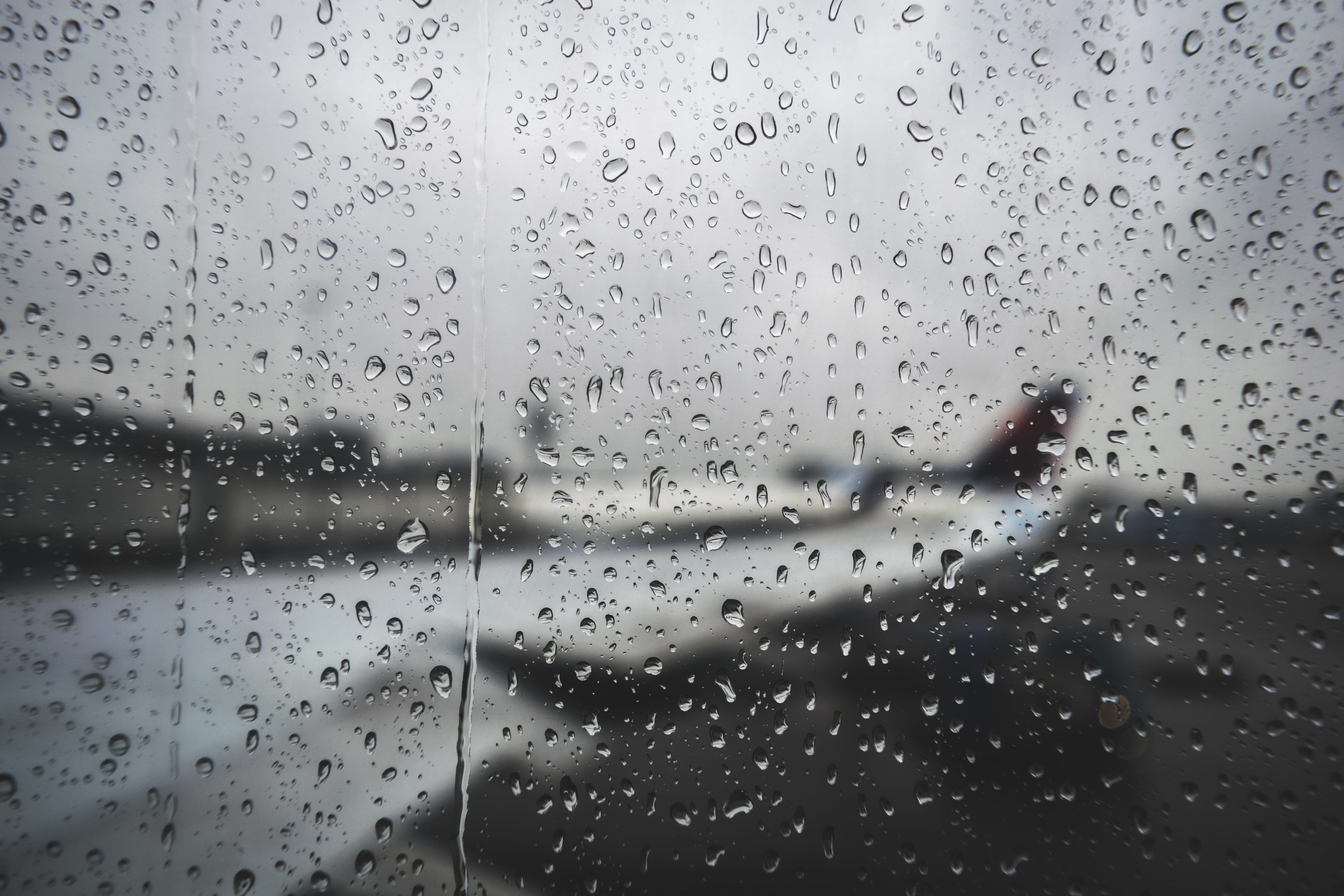 aviation, close-up, klm, view, 747, nature, 5K, indoors, glass - material, sky, water, raindrop, day, no people, blur, glass, schiphol, rainy season, drop, HD Wallpaper