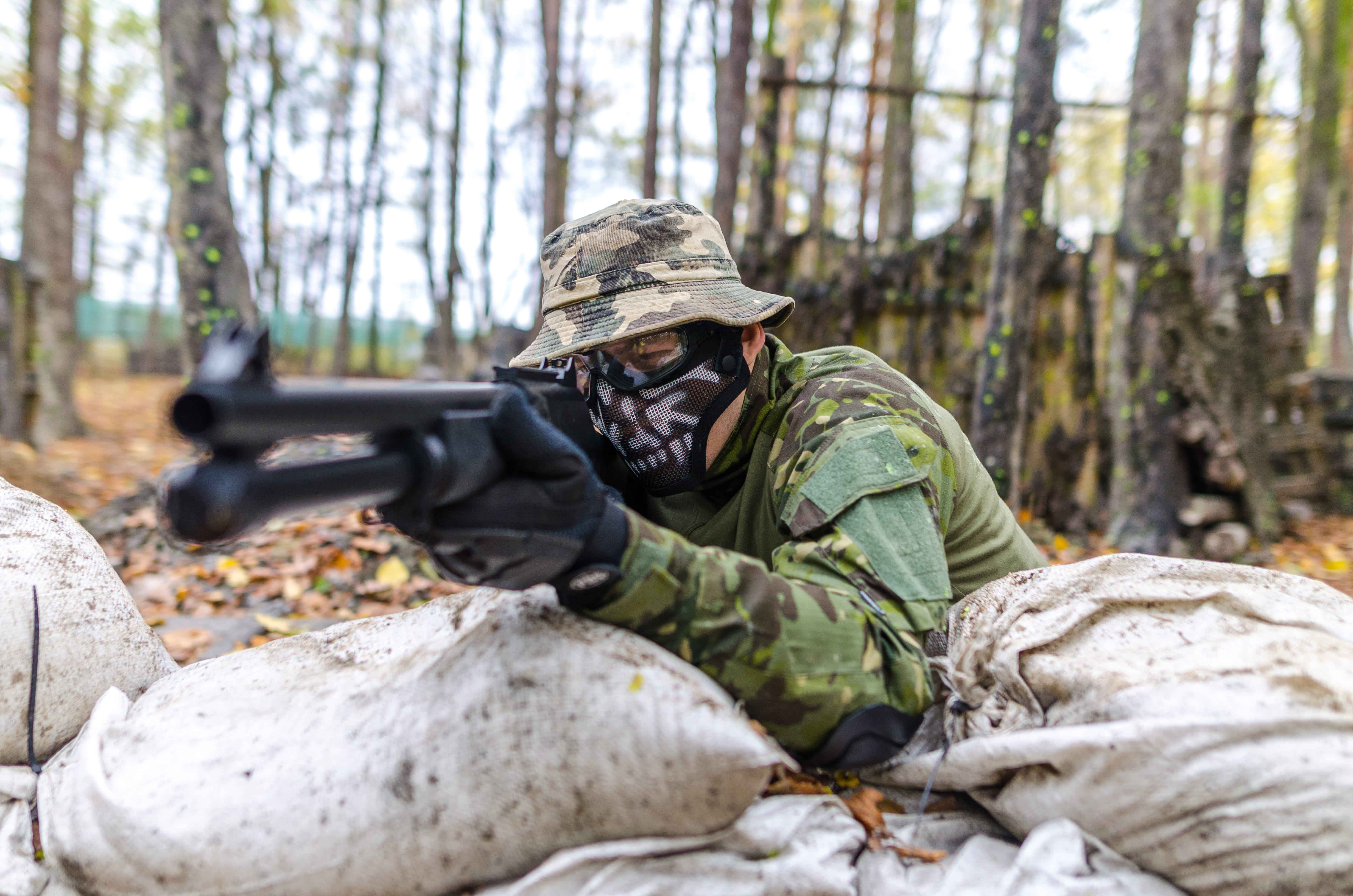 government, man, male, mask, person, woods, wear, holding, lying down, men, people, automatic, adult, aggression, army, gun, camouflage clothing, combat, HD Wallpaper