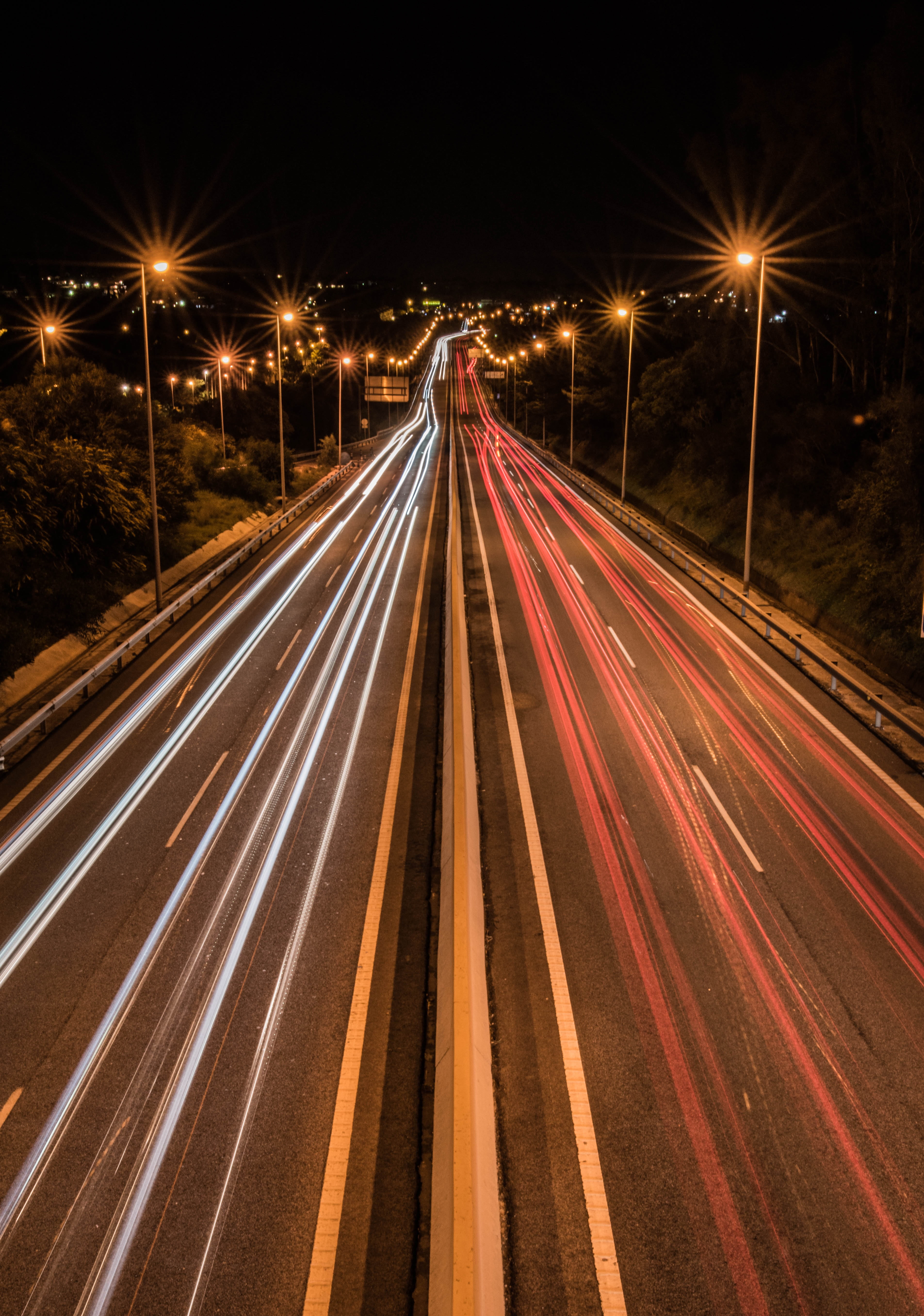 motion, transportation, 5K, spain, street light, cars, malaga, traffic, the way forward, lights, andalusia, white, speed, direction, architecture, long exposition, Phone HD Wallpaper