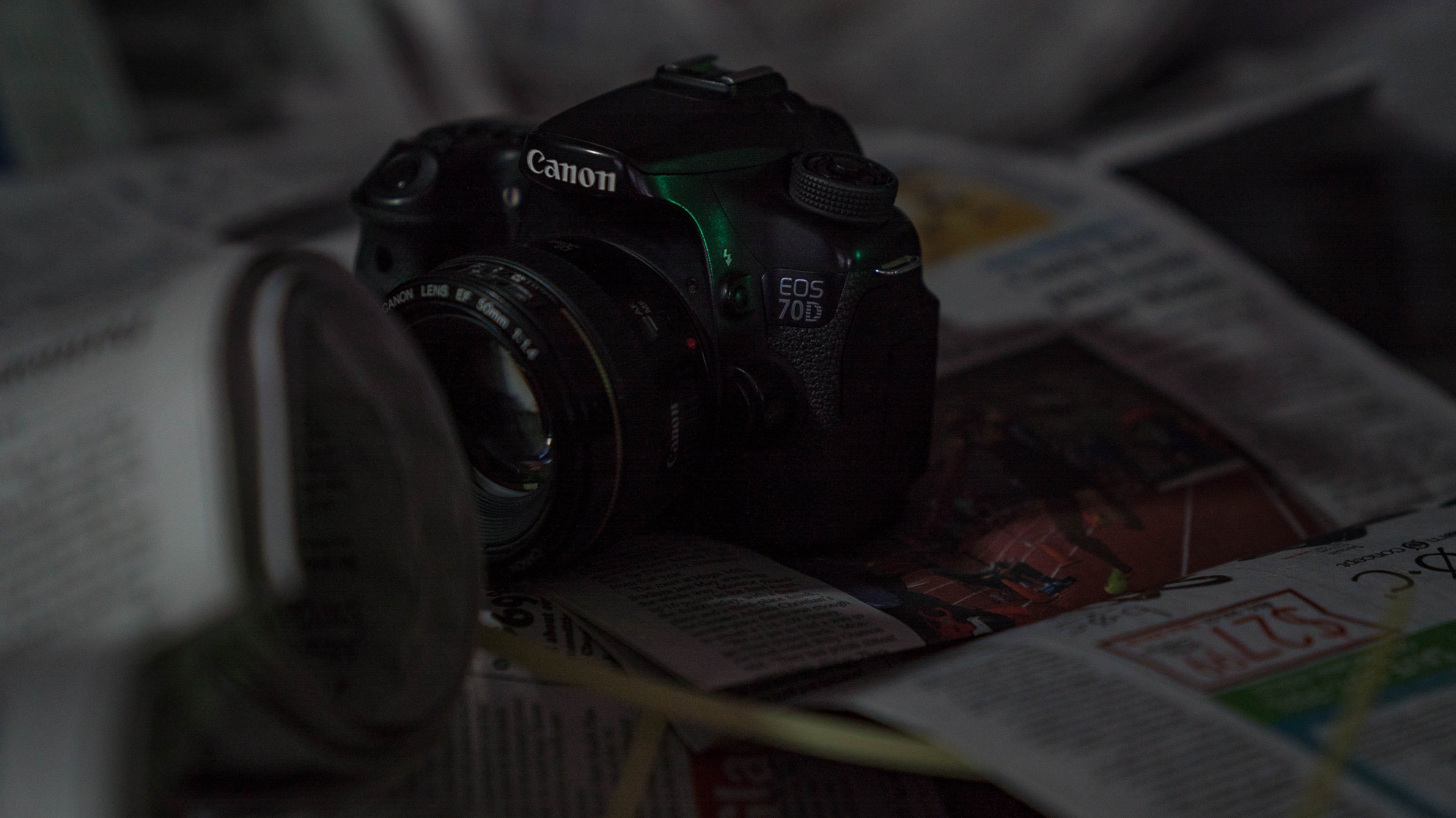 starting camera, selective focus, no people, close-up, technology, camera, activity, 4K, 70d, paper, canon 70d, amateur camera, photographic equipment, HD Wallpaper