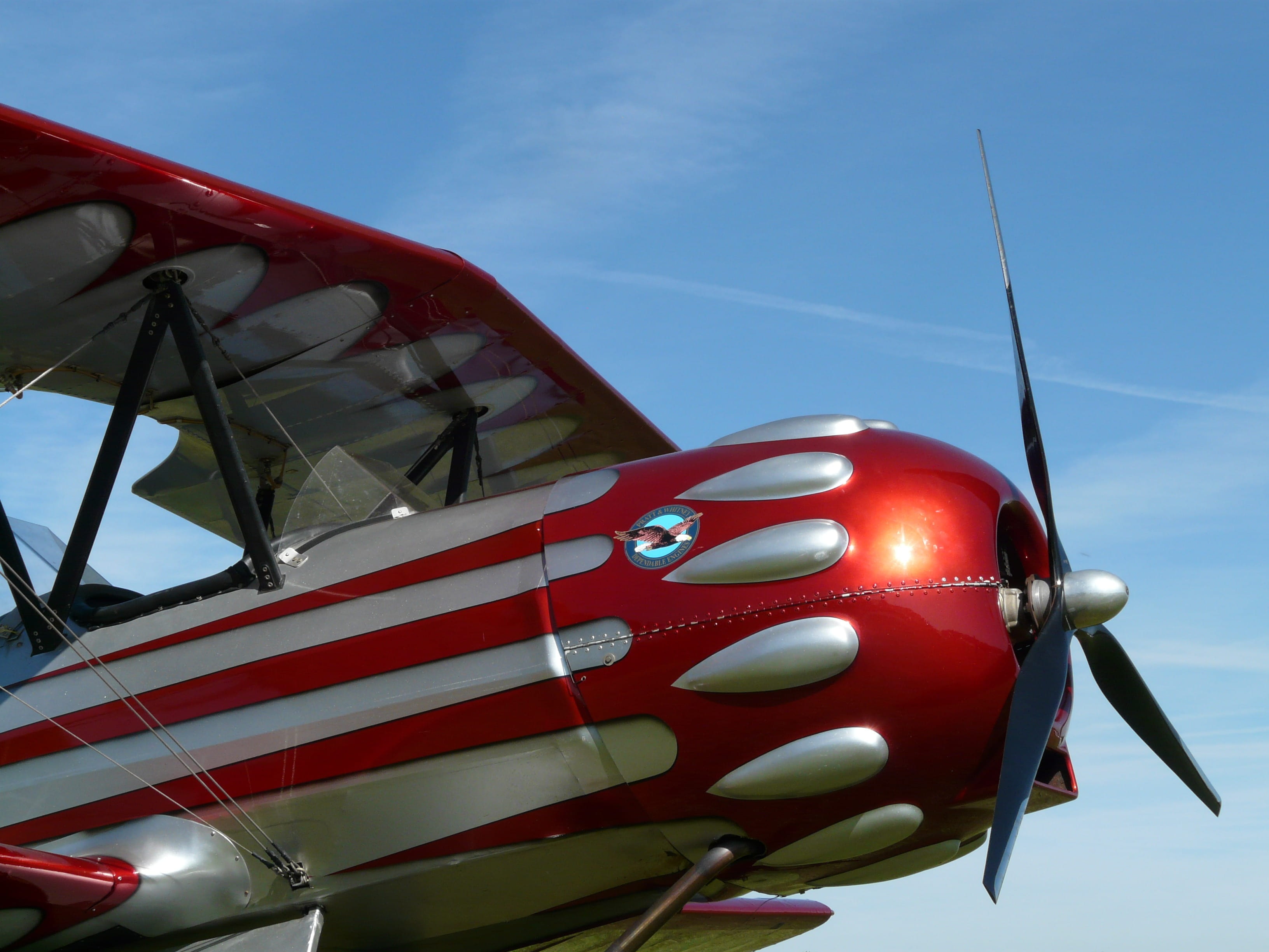 nature, Propeller, amusement park ride, day, shiny, start, red, close-up, blue, military, M17, mode of transportation, transportation, Aerobatics, silver, HD Wallpaper