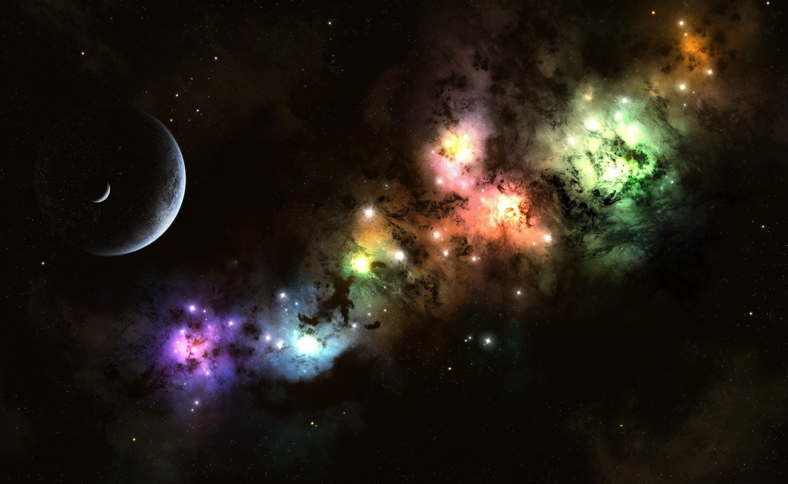 multicolored, no people, multi colored, purple, sky, nature, 2K, night, Clouds, illuminated, infinity, moon, astronomy, outdoors, beauty in nature, globular star cluster, HD Wallpaper