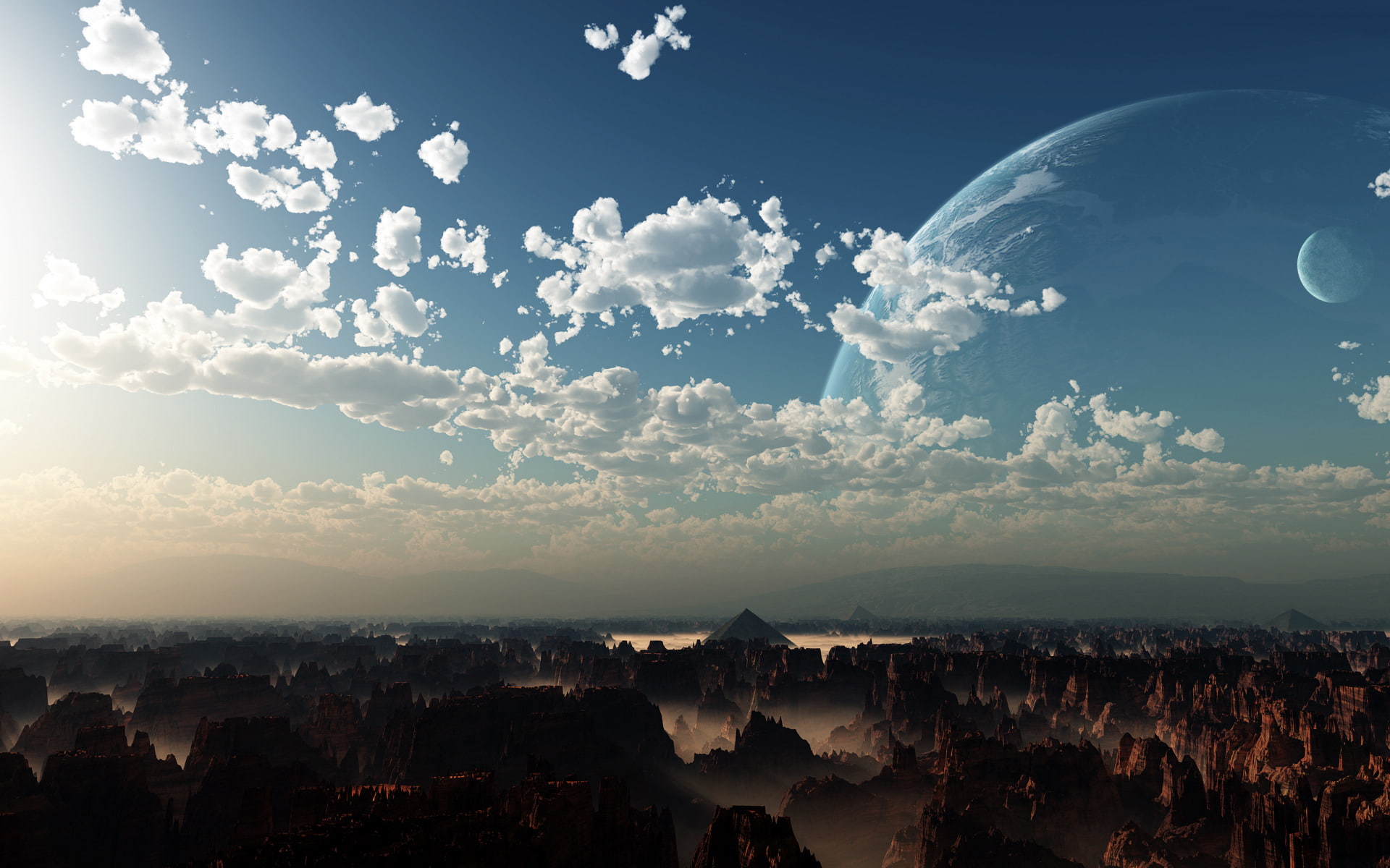 clouds, planet, the cosmic truth, 1080P, pyramid, rocks, HD Wallpaper