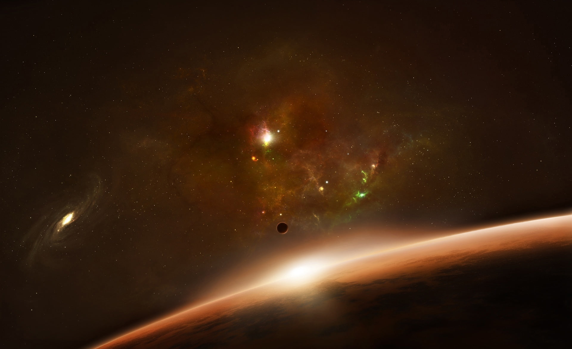 no people, nature, space and astronomy, outdoors, orange, galaxy, beauty in nature, science, 1080P, orbiting, star - space, cosmic, space exploration, HD Wallpaper
