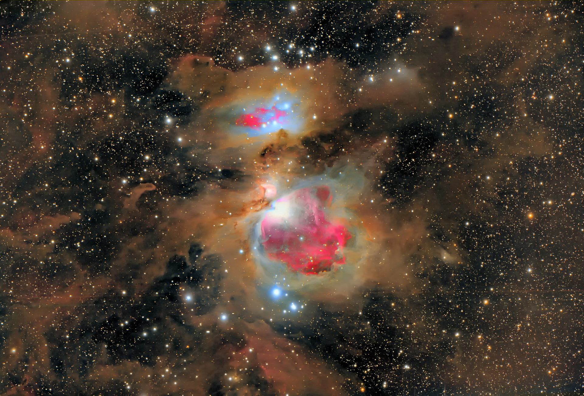 A-line, M43, M42, constellation, 1080P, Orion, star cluster, nebula, dust, HD Wallpaper