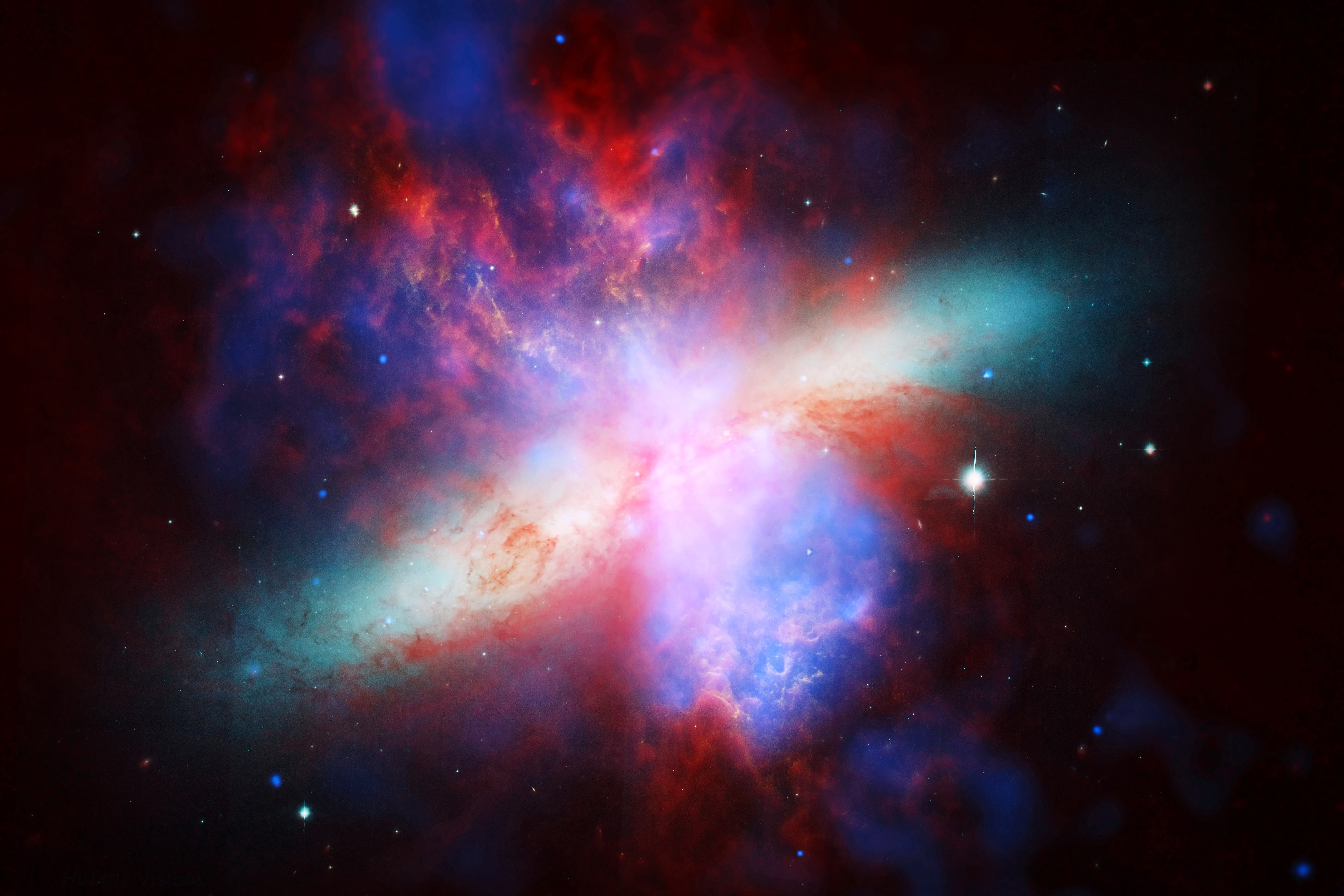 galaxy, illuminated, star - space, mystery, exploration, multicolored, nature, outdoors, M82, glowing, astronomy, satellite view, painting, space, 5K, HD Wallpaper