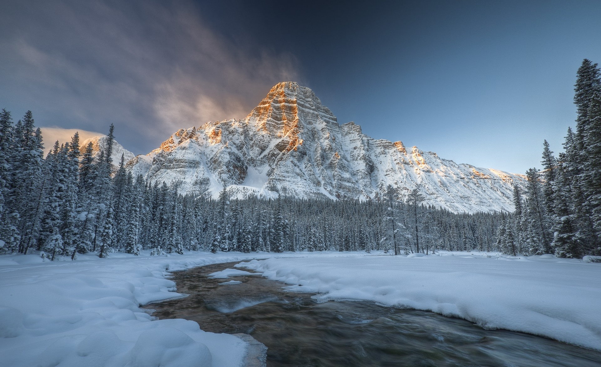 banff, snow, sky, mountain peak, mountain, park, Nature, national, chephren, white color, pine tree, tranquil scene, land, mount, scenics - nature, landscape, HD Wallpaper