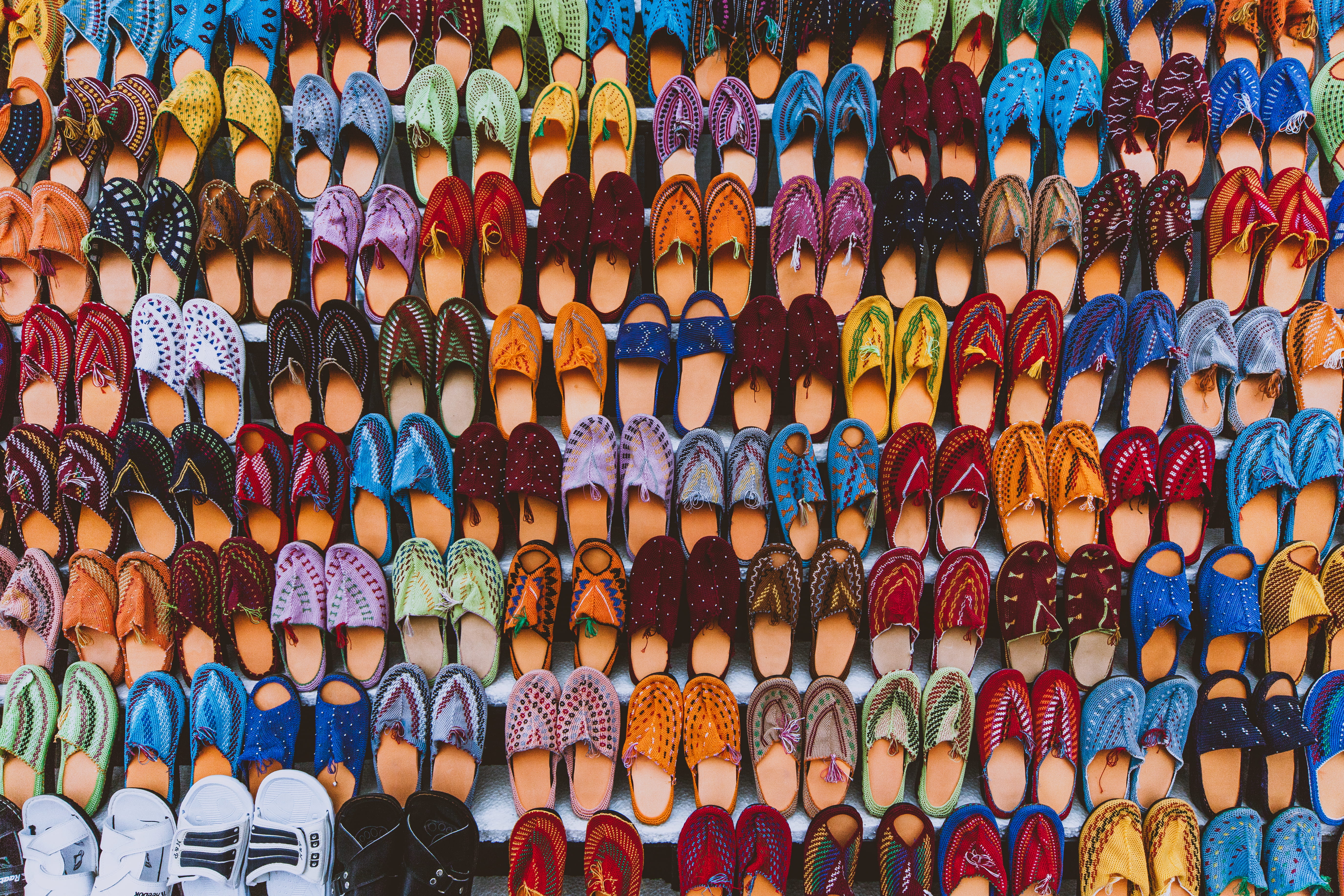 backgrounds, abundance, assorted, slip on, pairs, footwear, color, for sale, lot, store, leather, flat shoe, order, slipper, arrangement, fashion, side by side, HD Wallpaper