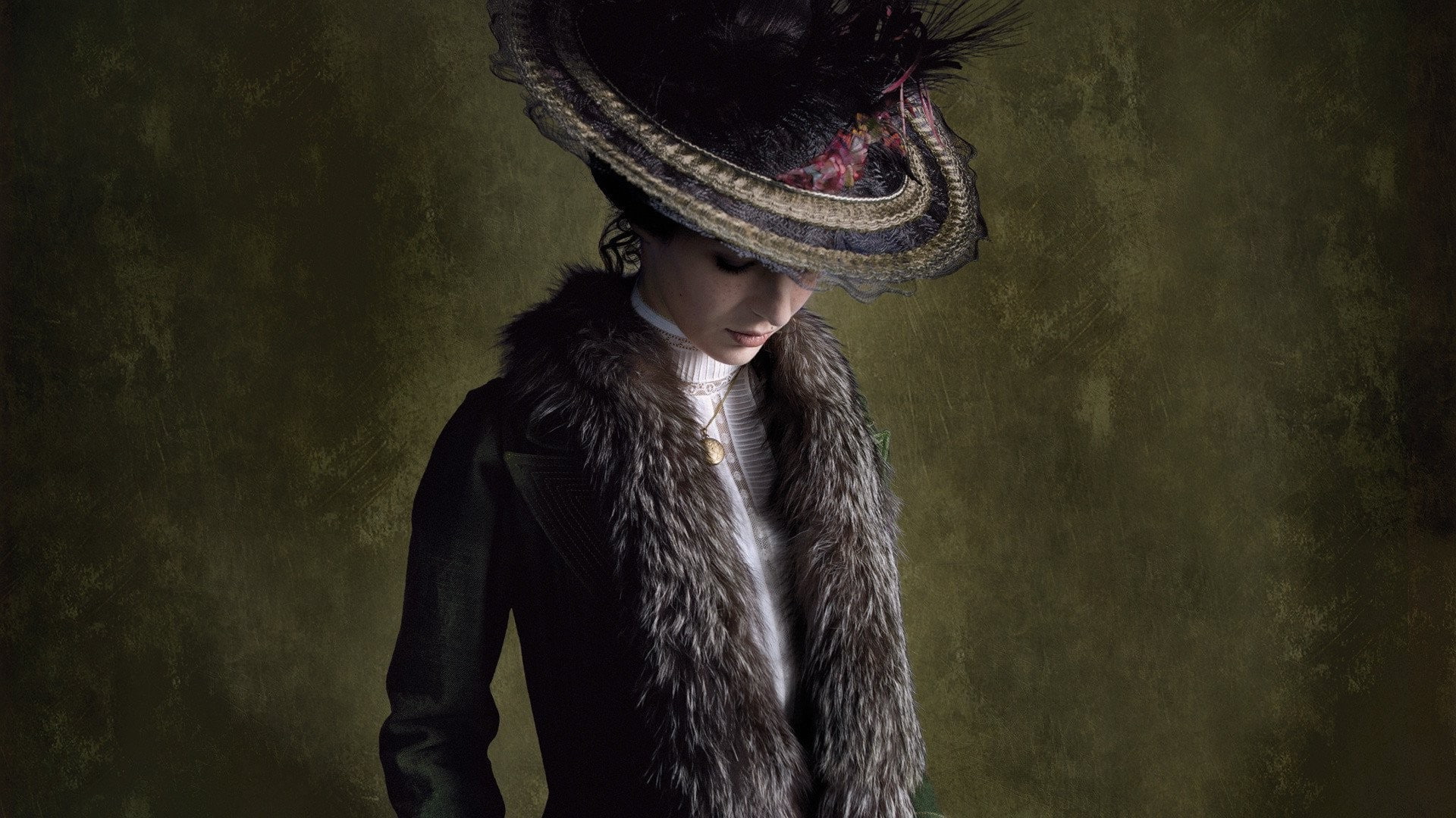 women model long hair closed eyes hat feathers walls luc besson movie poster vintage brunette fur, 1080P, HD Wallpaper