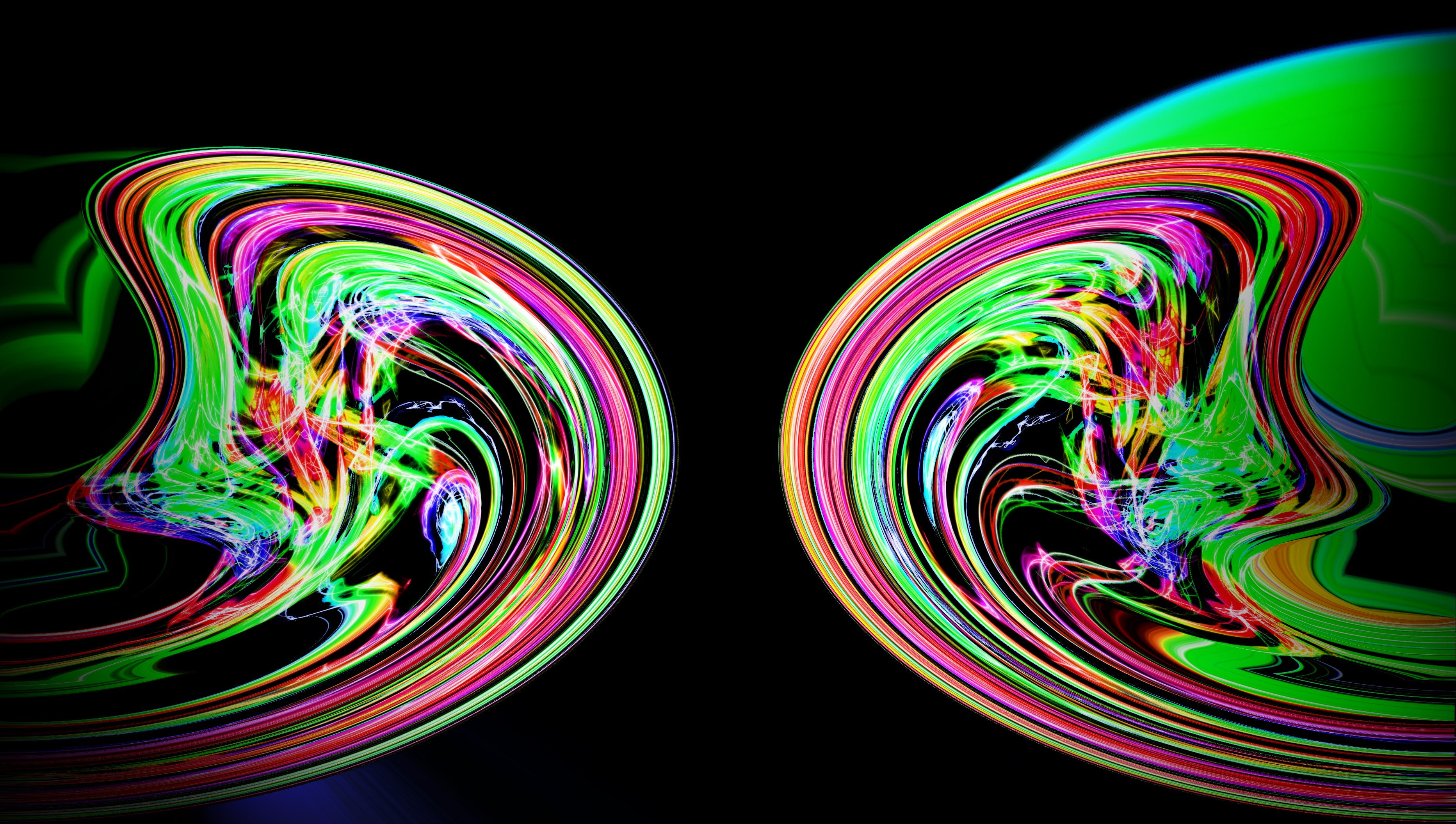 studio shot, light trail, psychedelic, glowing, vibrant color, light - natural phenomenon, swirl, illuminated, no people, colorful, 2K, black background, HD Wallpaper