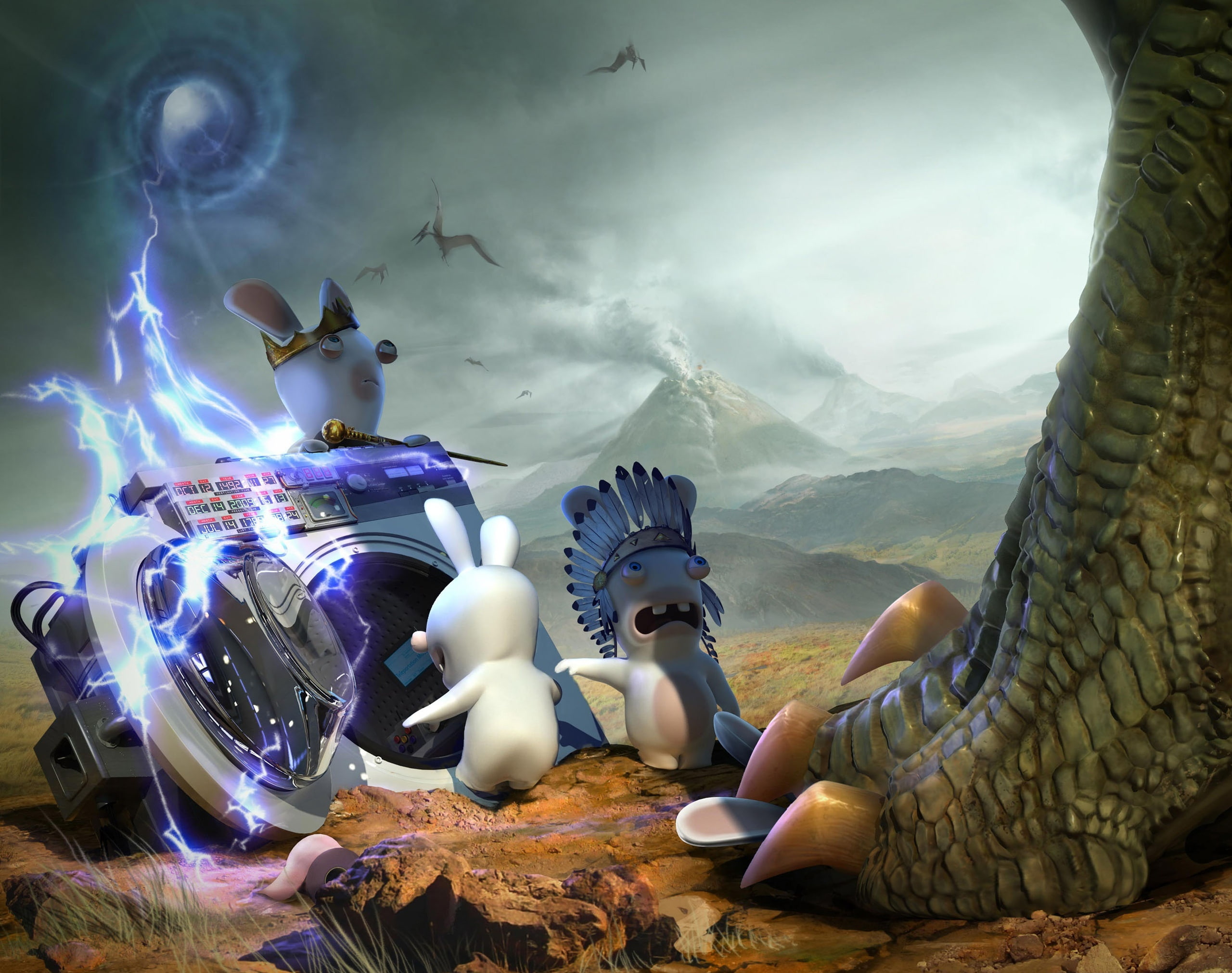 religion, raving rabbids 2010, art and craft, mammal, representation, beside, no people, raving rabbids travel in time - jurassic, creativity, 2K, washer, HD Wallpaper