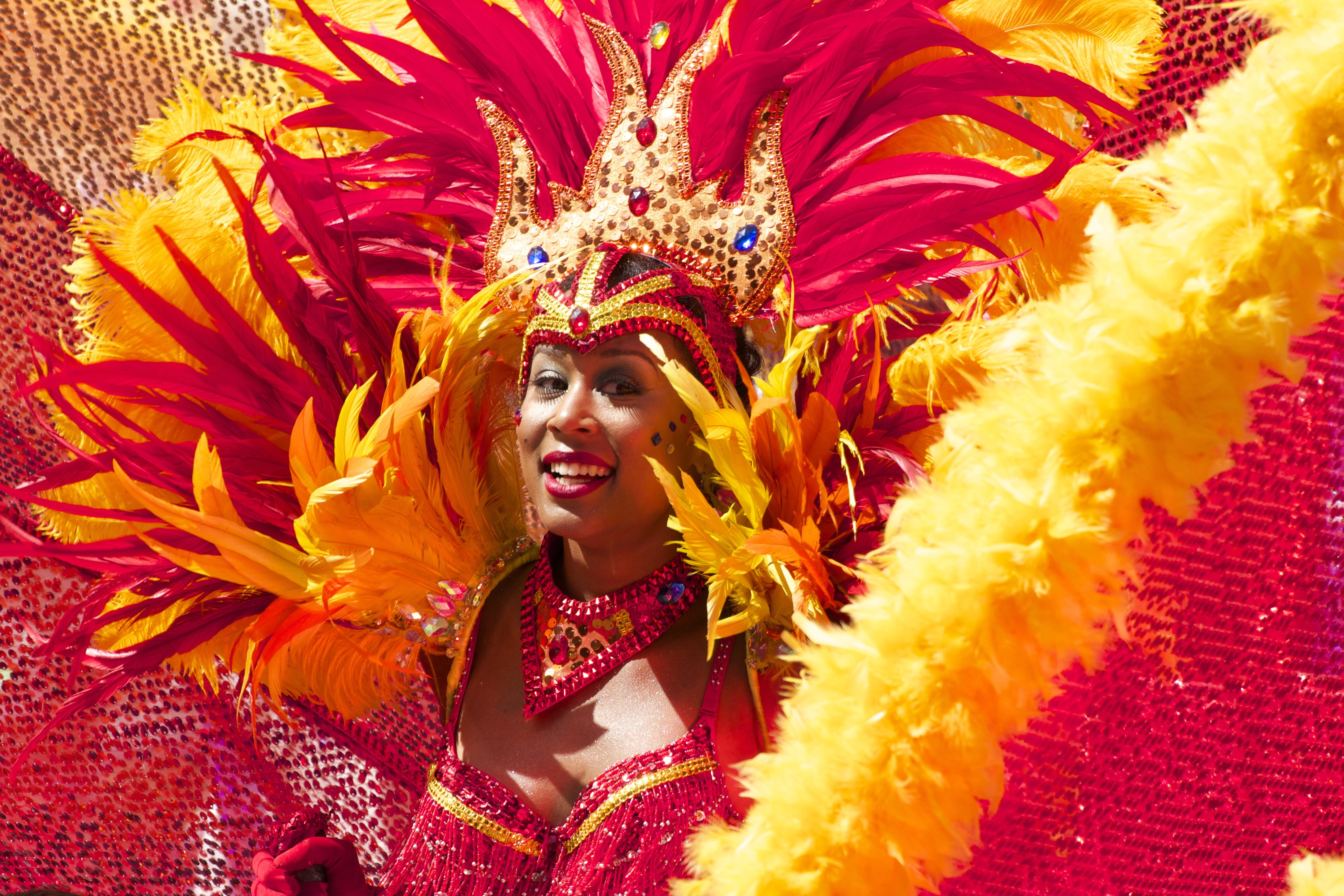 summer, colorful, feather, vibrant, girl, headdress, model, costume, cariwest, woman, dancing, happiness, young women, portrait, one person, colourful, HD Wallpaper