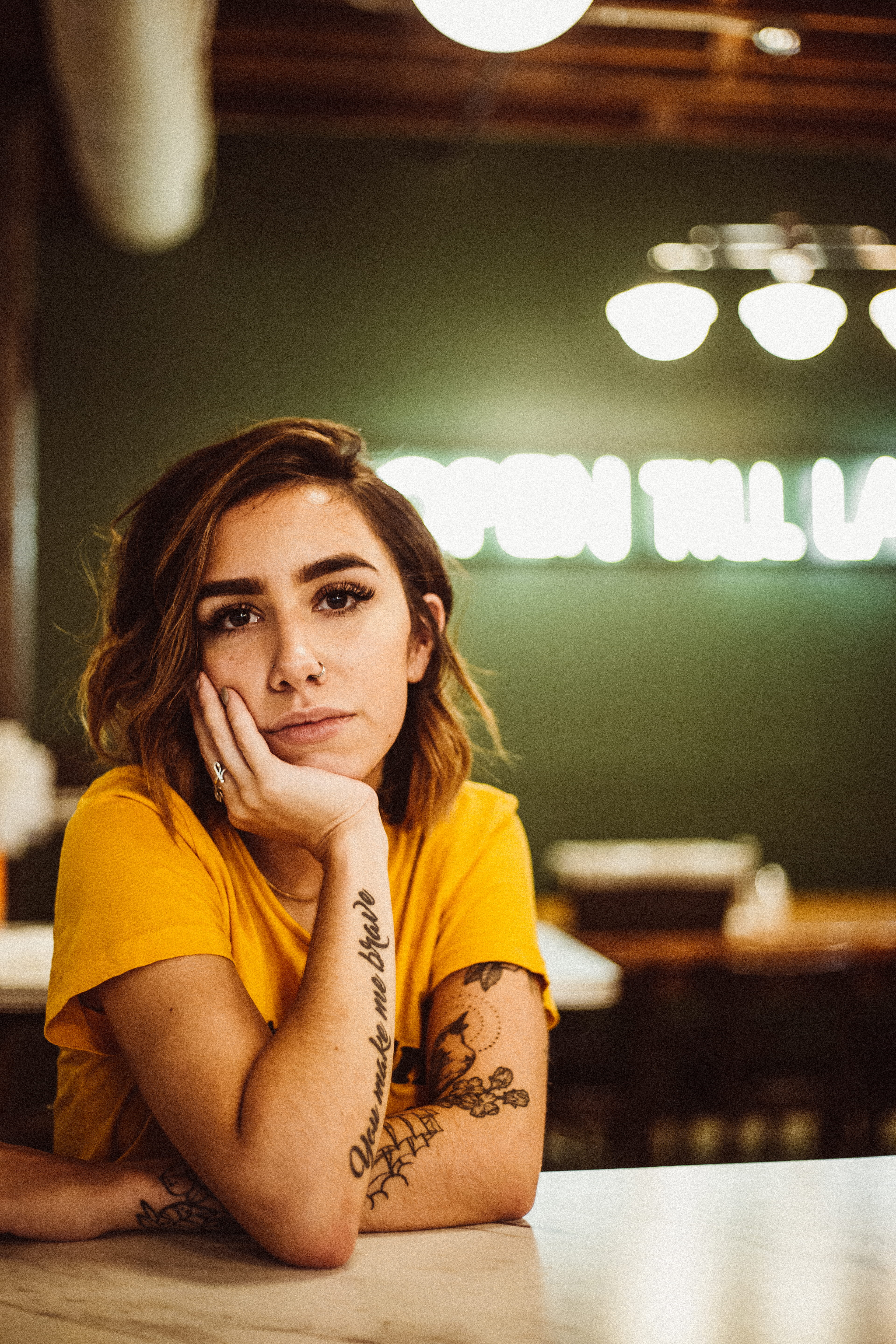 one Young Woman Only, fashion, wearing, look, shirt, caucasian Ethnicity, real People, cafe, beautiful People, attractive Female, contemplation, neck, coffee Shop, Phone HD Wallpaper