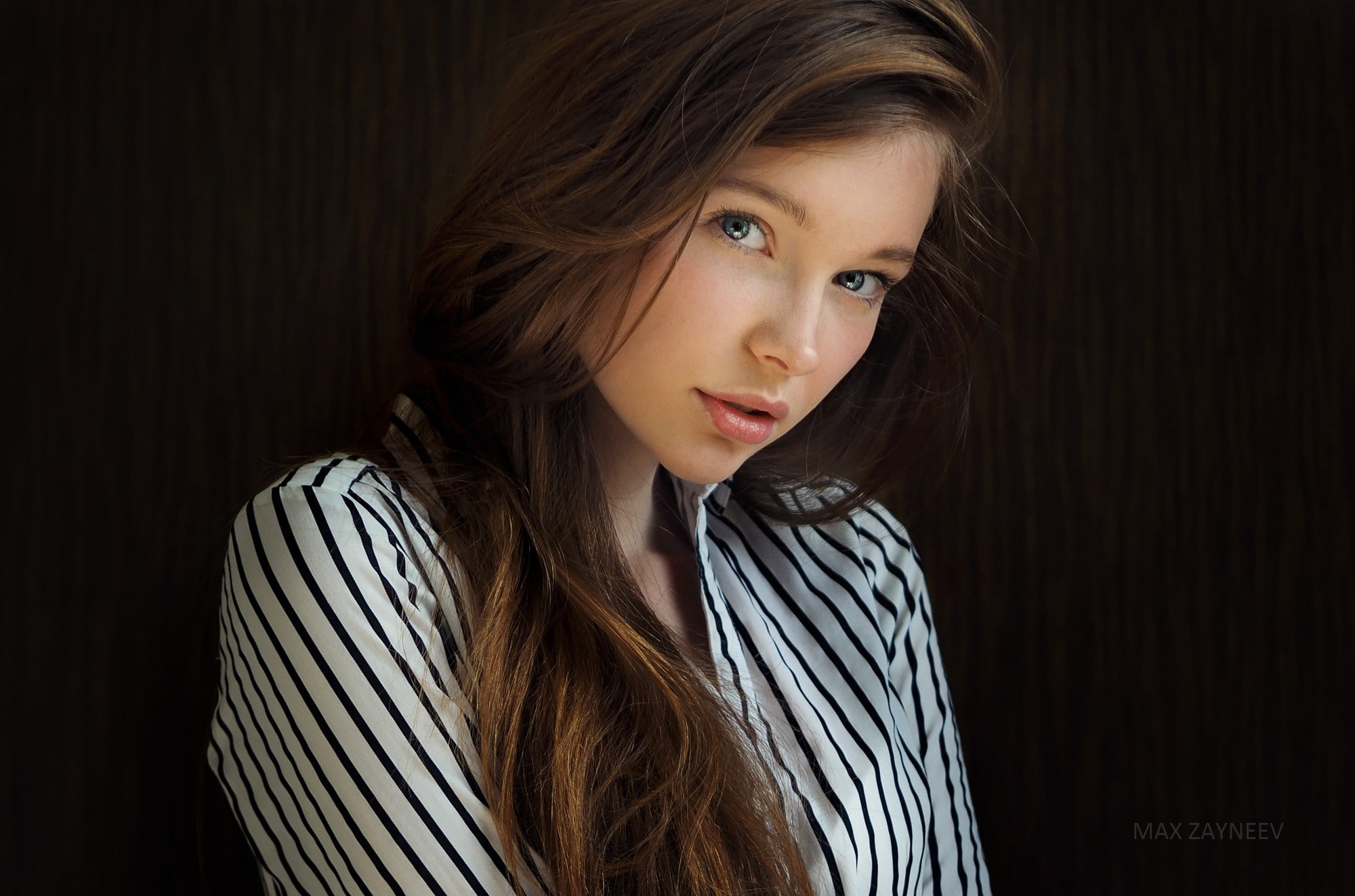 simple background, Christina Vostruhina, women, face, Max Zayneev, 1080P, portrait, HD Wallpaper