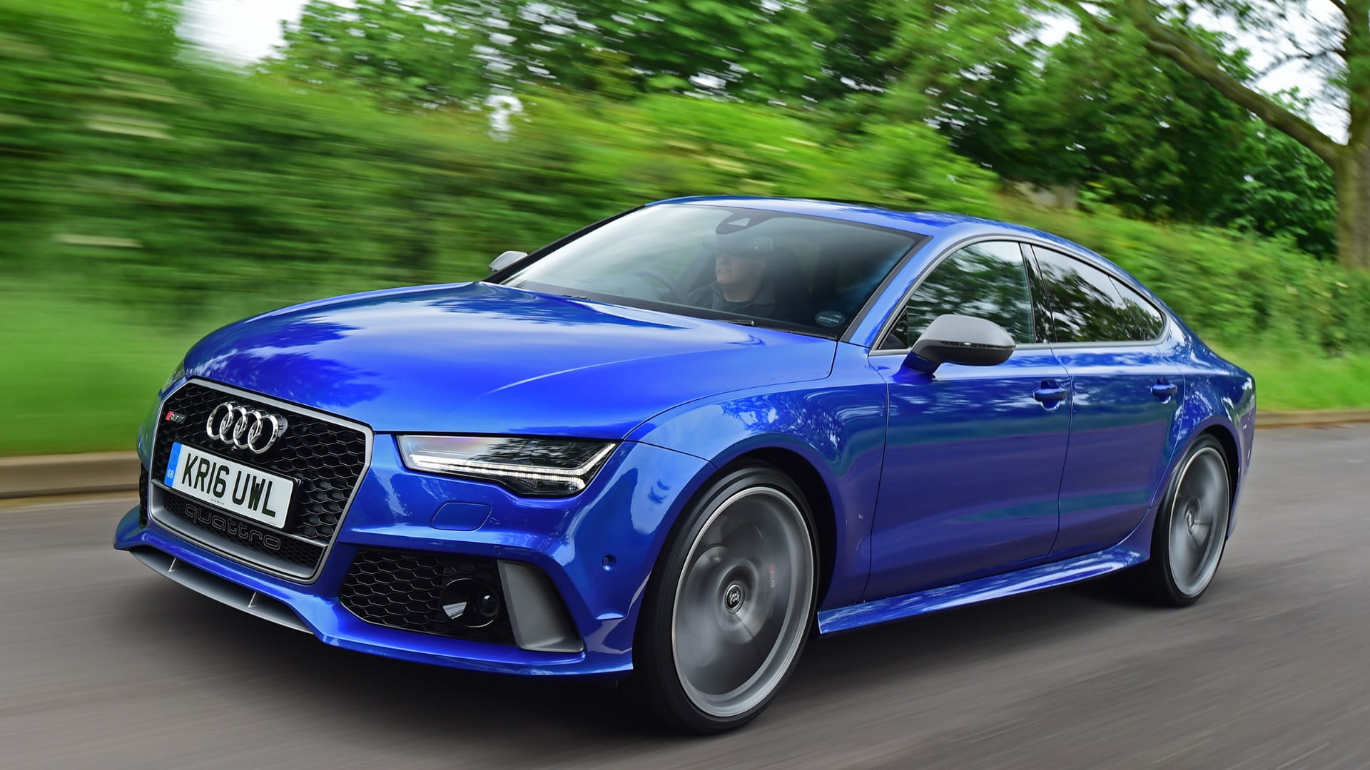 transportation, sportback, motor vehicle, plant, car, chrome, outdoors, blue, no people, silver colored, executive car, nature, blurred motion, day, metal, HD Wallpaper