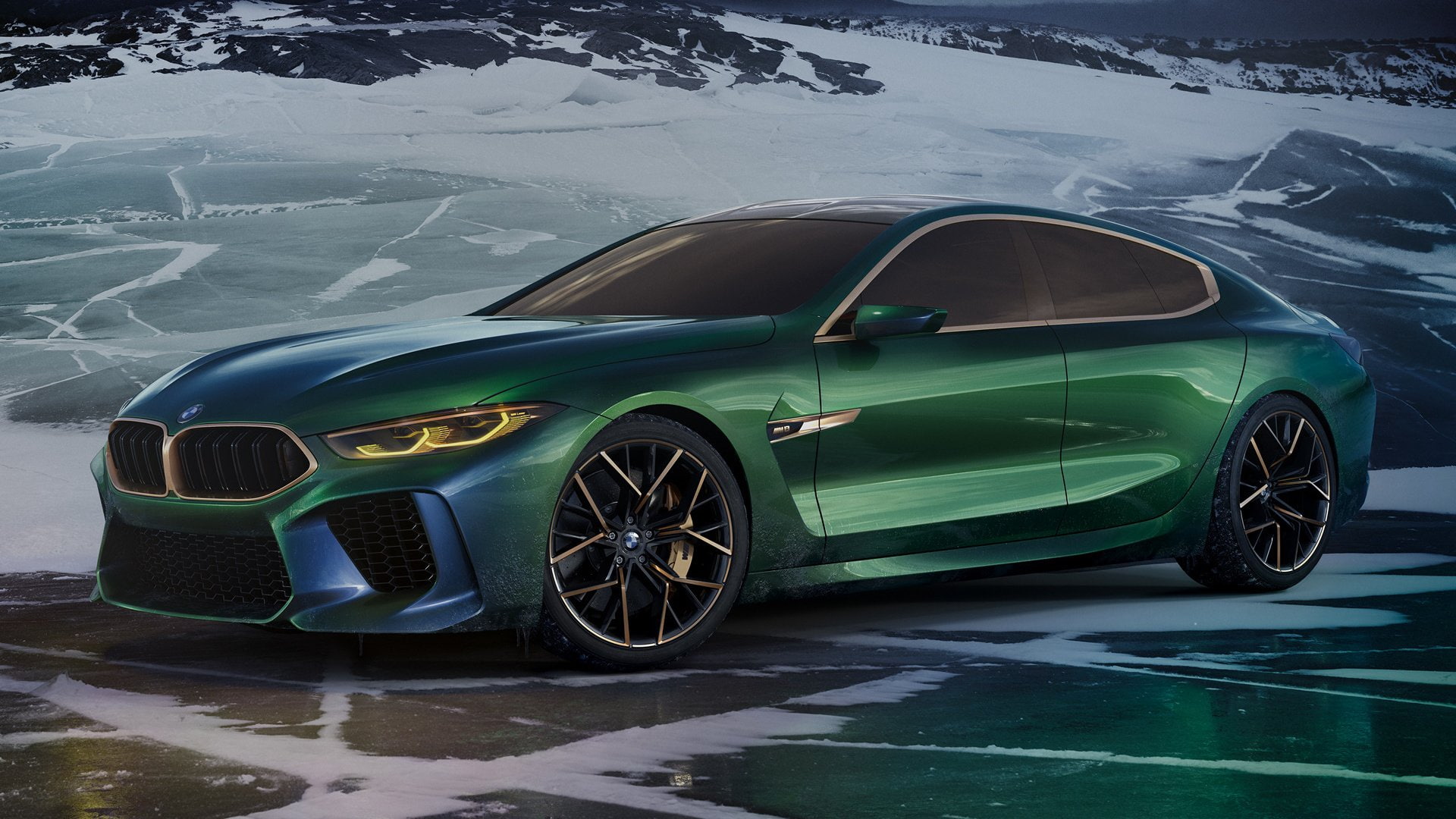 Green Car, BMW, BMW M8 Gran Coupe, Concept Car, Car, 1080P, Luxury Car, HD Wallpaper