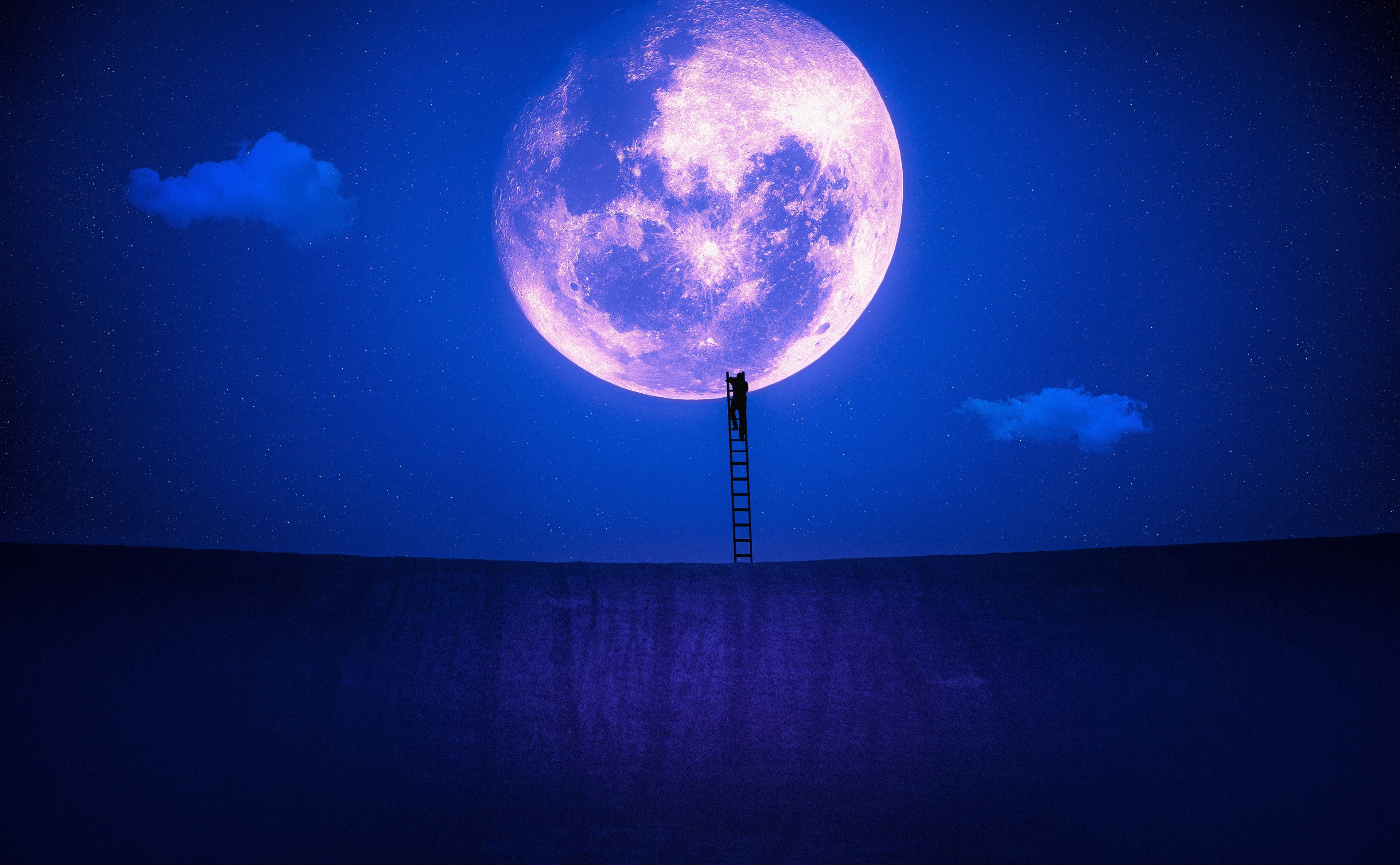 nature, scenics - nature, 4K, Aero, star - space, hd, outdoors, planet - space, moonlight, full moon, futuristic, on my way, Creative, move up, cloud - sky, HD Wallpaper