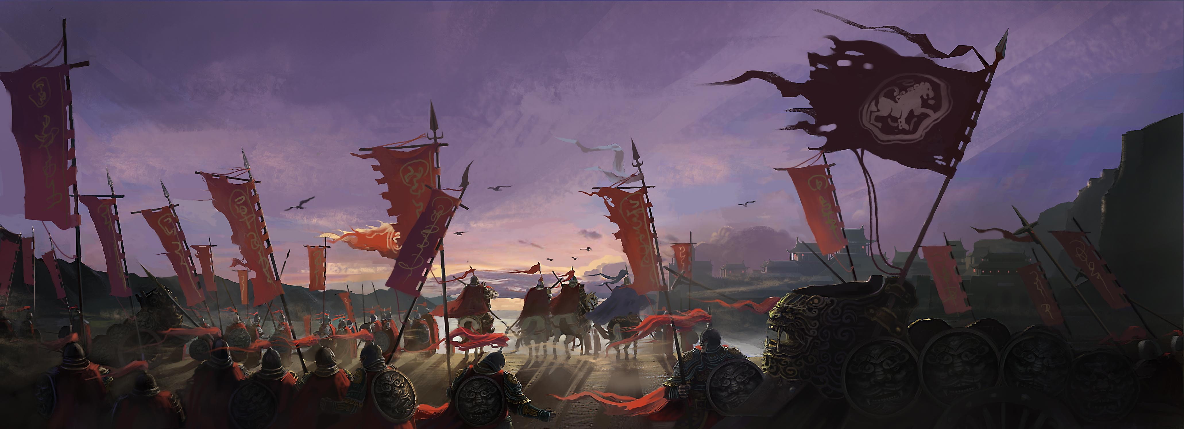 art, warriors, horses, group, weapons, digital, war, 4K, banners, army, Asia, HD Wallpaper