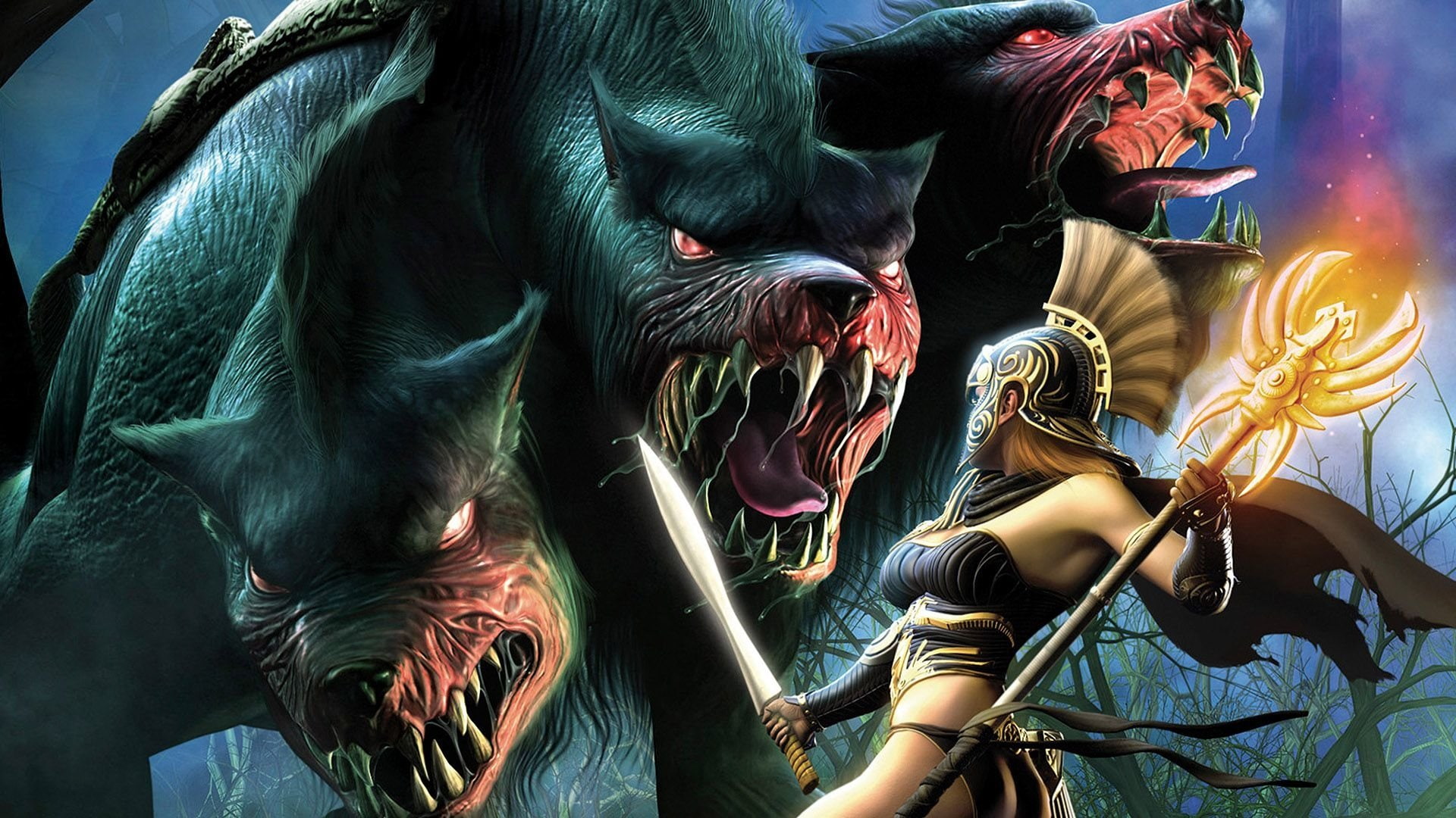 fighting, 1080P, Fantasy, Woman, Titan Quest, female, headed, Battle, Warrior, Video Game, werewolf, HD Wallpaper