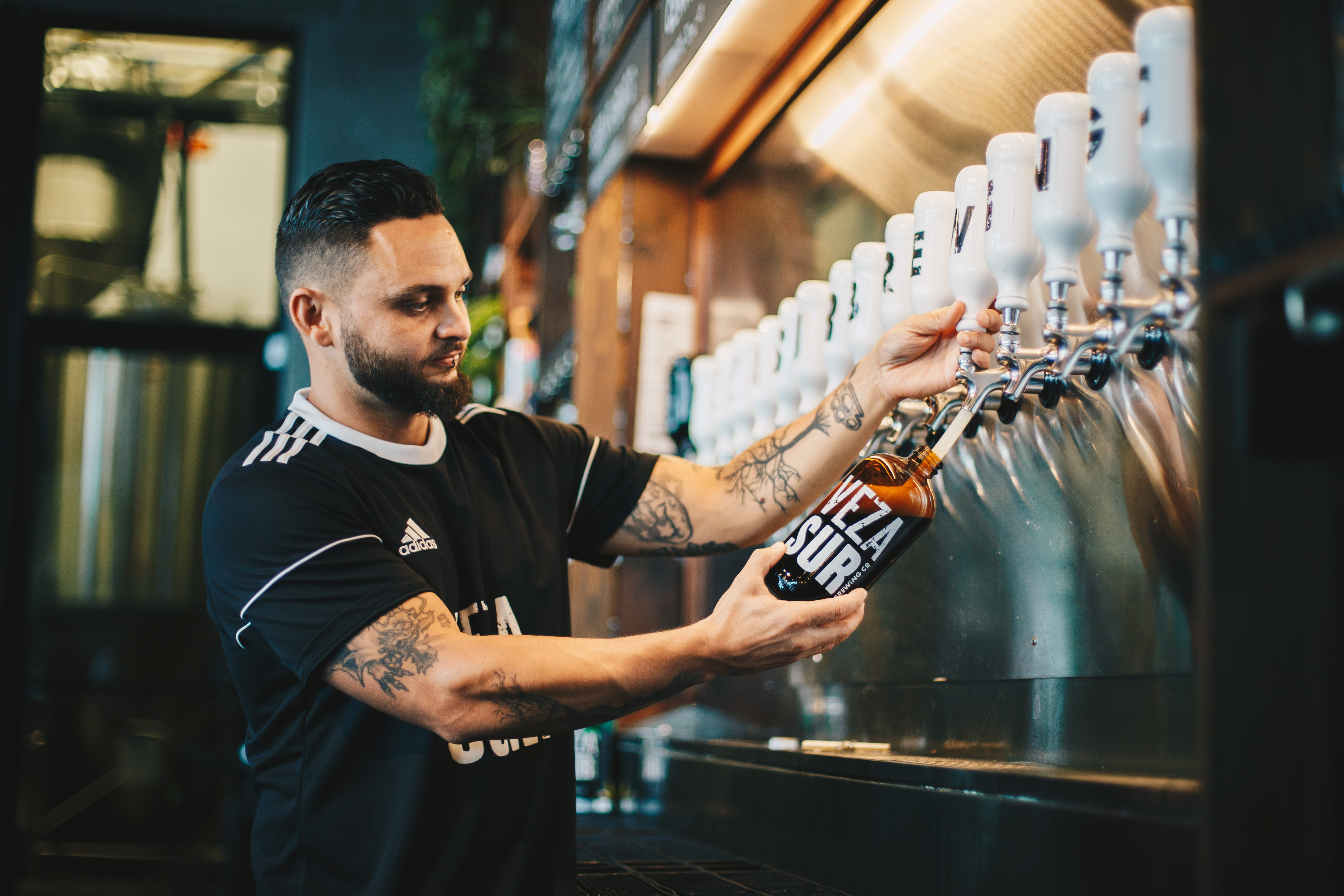healthy Lifestyle, pose, male Beauty, standing, real People, photography, occupation, serious, model, 4K, cafe, bottle, people, tap, fountain, alcohol, HD Wallpaper