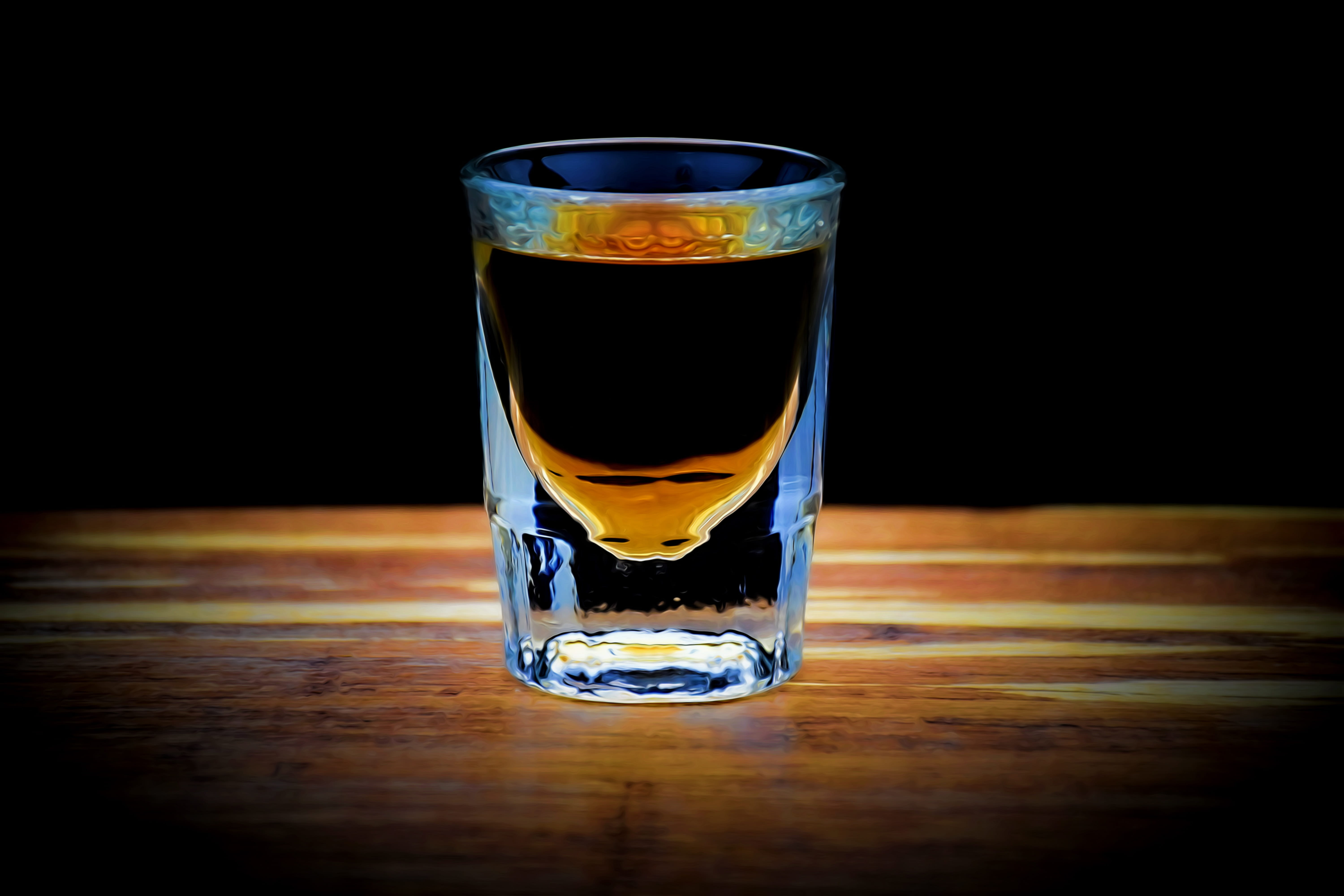 glass - material, refreshment, household equipment, bar, beverage, food and drink, alcohol, party, shot glass, studio shot, booze, transparent, black background, HD Wallpaper