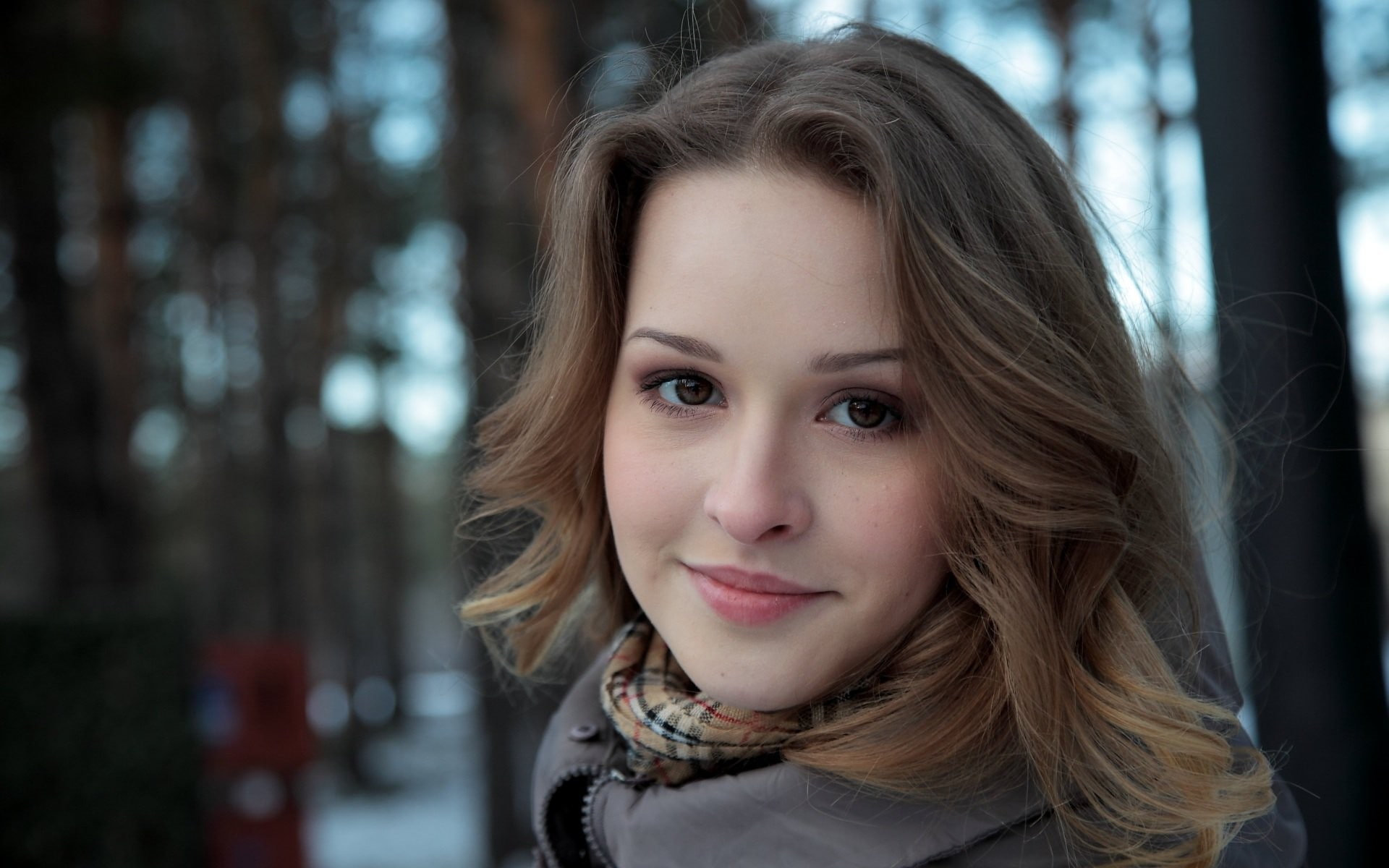 jacket, women, Toxic A, women outdoors, smiling, brown eyes, looking at viewer, model, 1080P, MetArt Magazine, HD Wallpaper