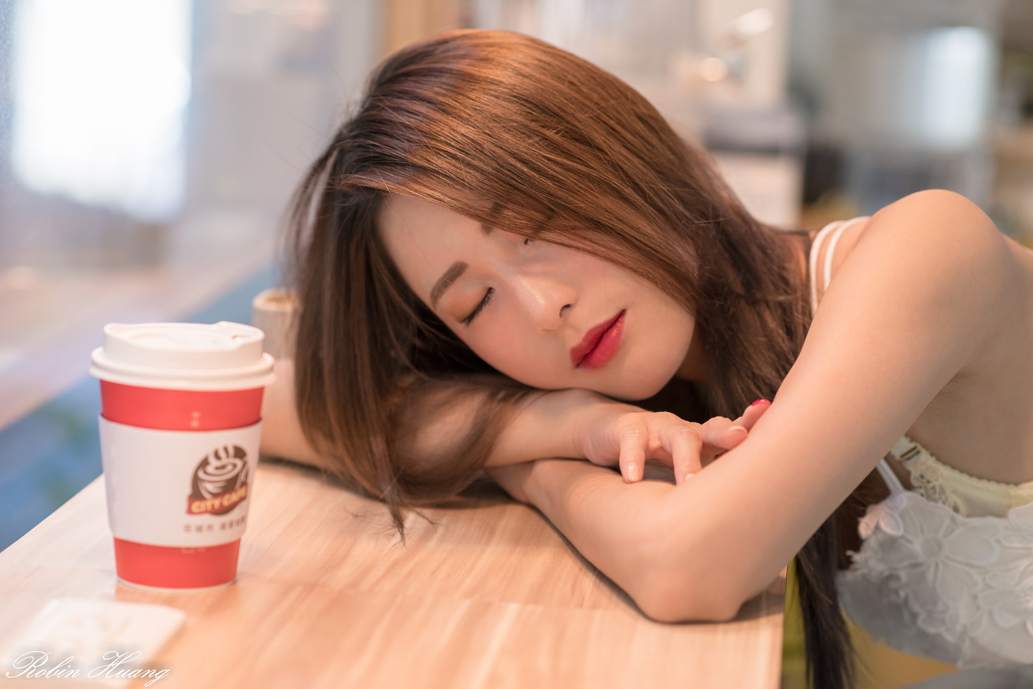 Asian, model, 1080P, women indoors, closed eyes, brunette, women, painted nails, sleeping, HD Wallpaper