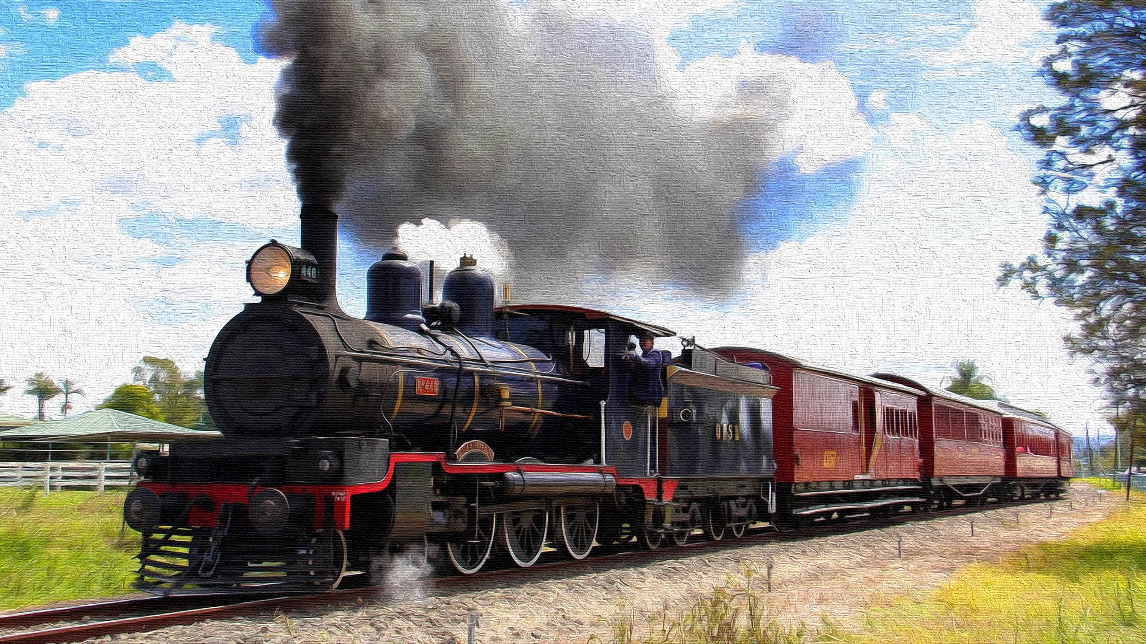 railway, transportation, steam, public transportation, steam locomotive, locomotive, railroad track, queensland, railroad car, train, motion, cloud - sky, HD Wallpaper