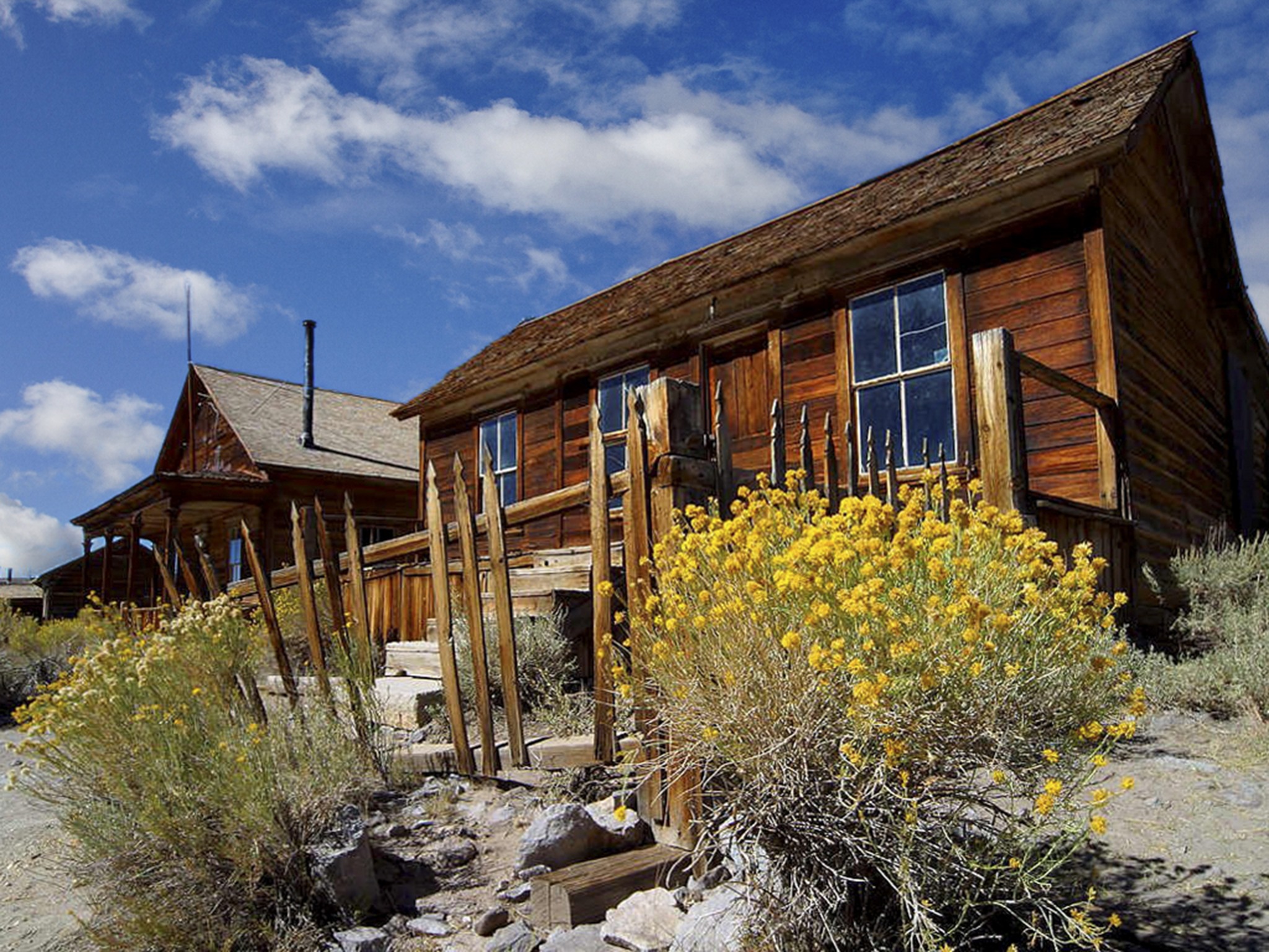 old, cabin, photography, ghost town, land, building exterior, plant, wooden, close, california, usa, field, tree, house, scenery, sky, mining, outdoors, HD Wallpaper