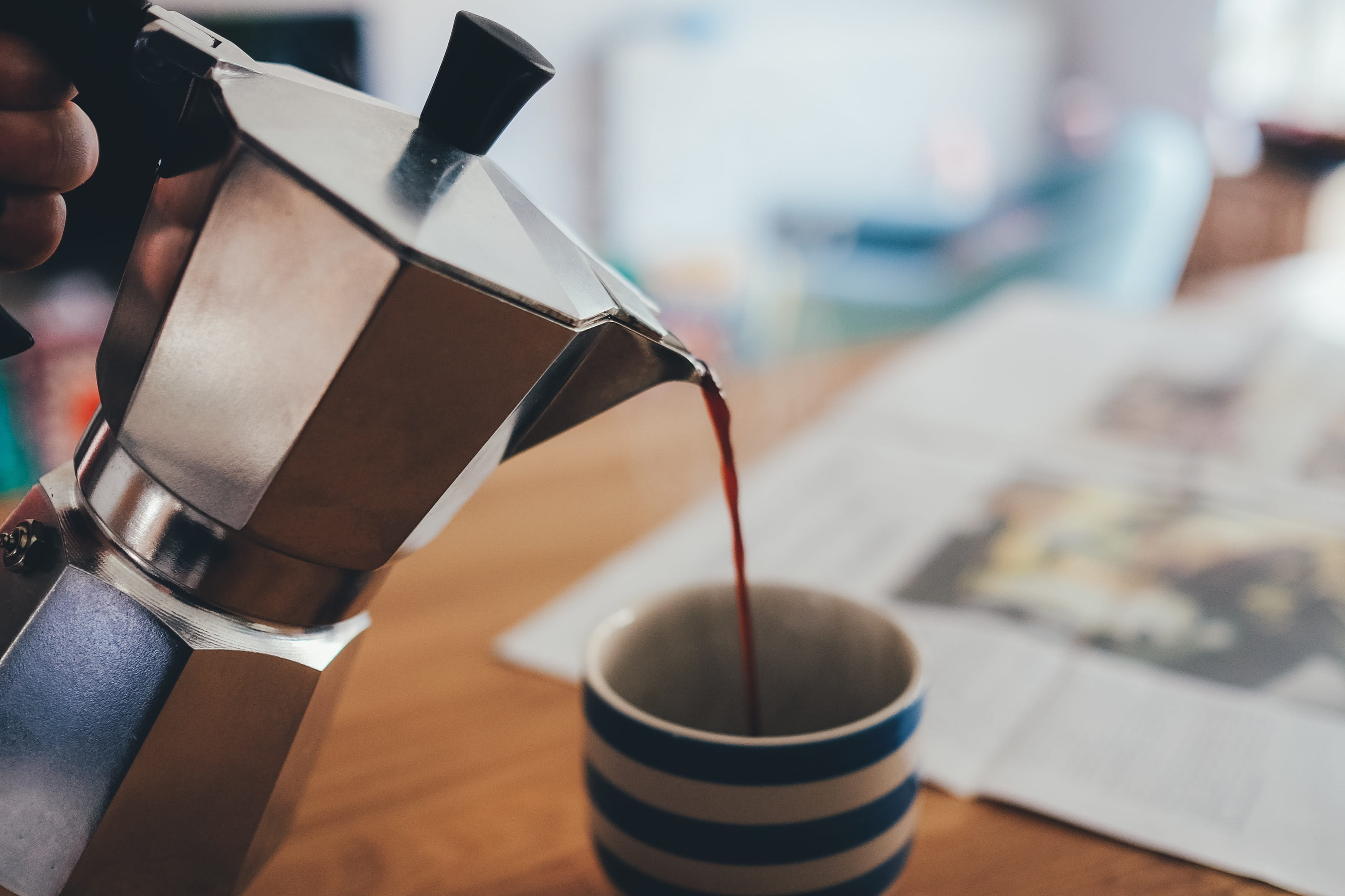 liquid, still life, holding, cup, coffee shop, moka, paper, person, pot, pour, morning, focus on foreground, food and drink, bialetti, domestic room, coffee - drink, HD Wallpaper