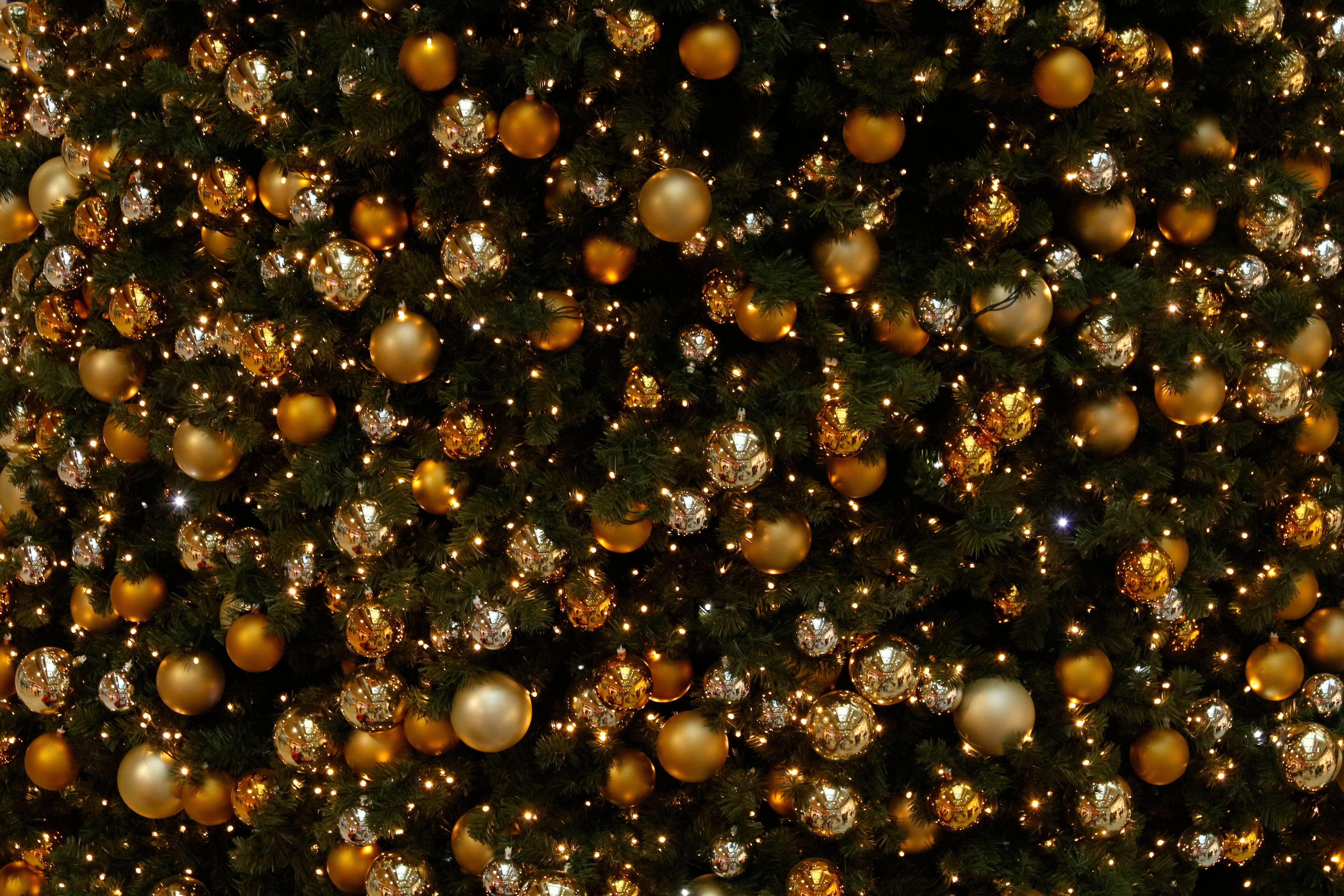 backgrounds, water, astronomy, sky, star - space, no people, night, close-up, flask, 5K, large group of objects, gold, outdoors, decoration, christmas tree, HD Wallpaper
