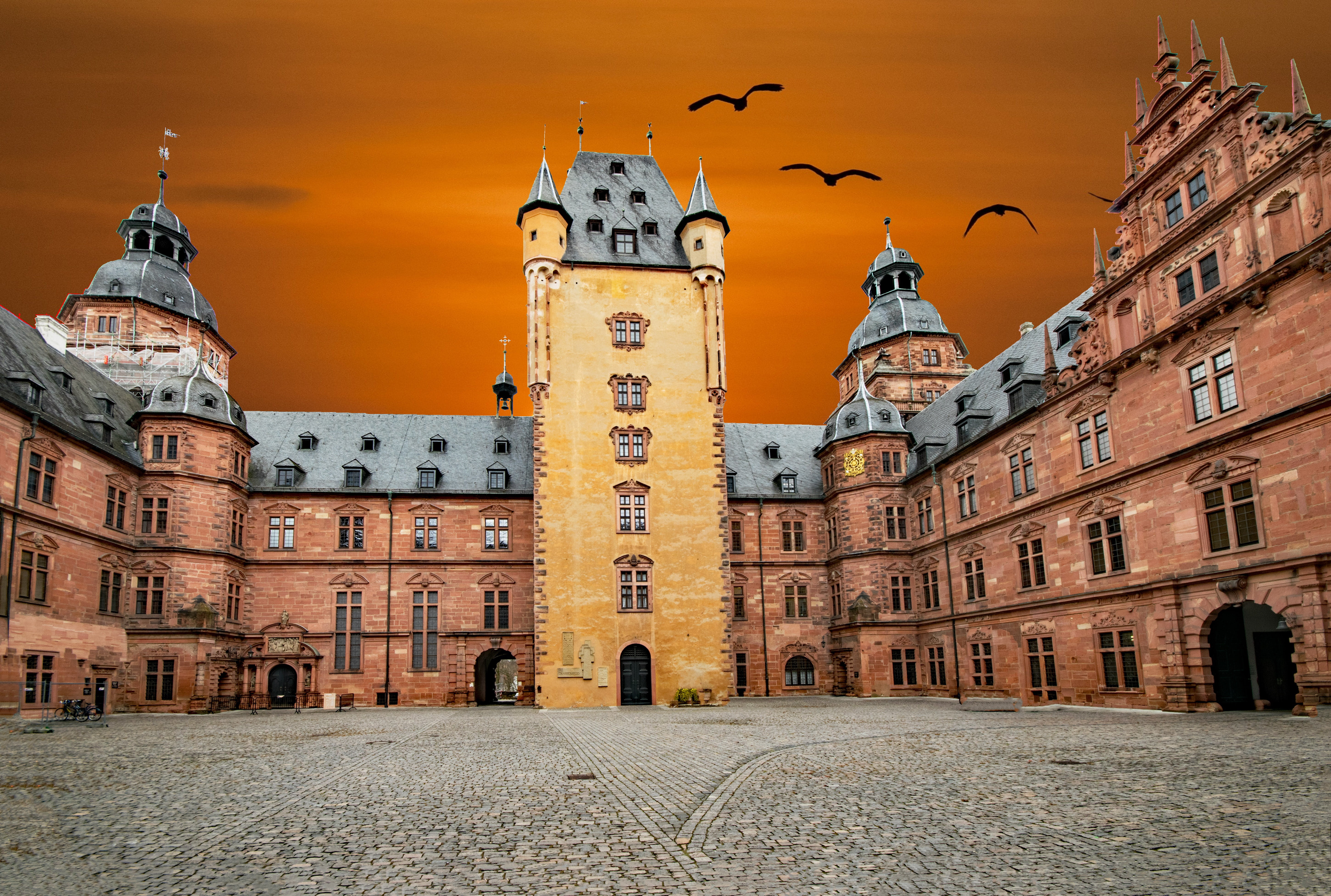 old, building, 5K, the past, nature, outdoors, palace, germany, castle, sunset, religion, tourism, old town, history, travel destinations, clock, built structure, HD Wallpaper